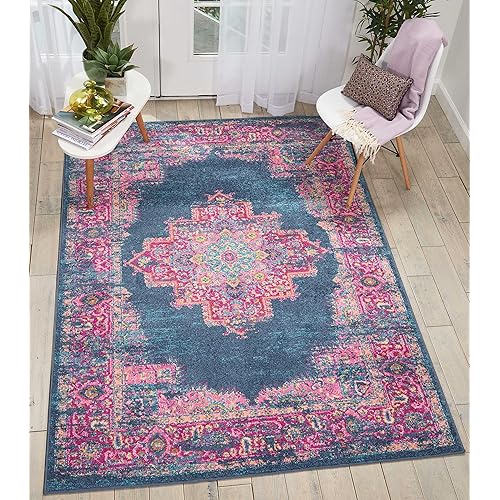 Nourison Passion Blue 5'3" x 7'3" Area Rug, Boho, Traditional, Easy Clean, Non Shedding, Bed Room, Living Room, Hallway, (5' x 7')