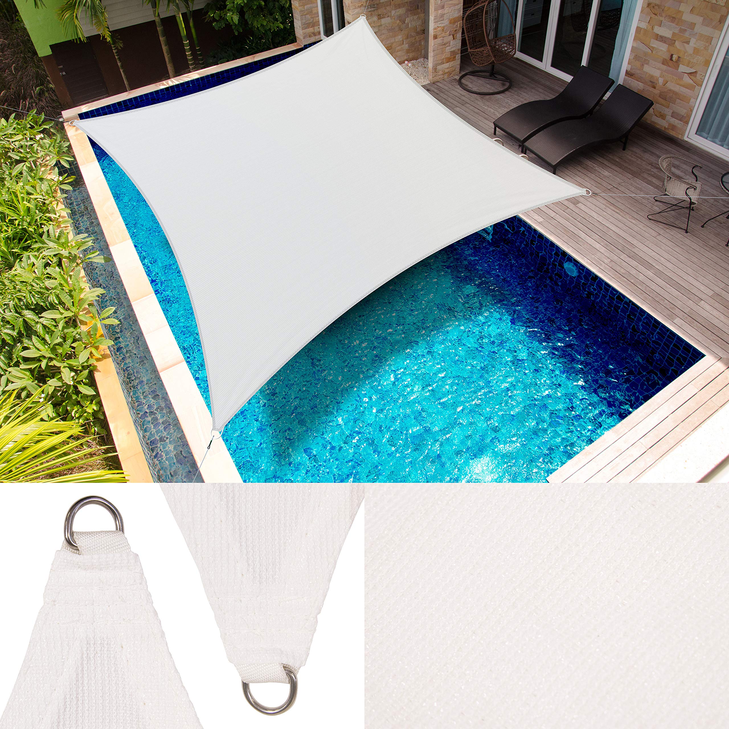 ShadeMart12' x 12' White Sun Shade Sail UPF50 Square Canopy Fabric Cloth Screen, Water and Air Permeable & UV Resistant, Heavy Duty, Carport Patio Outdoor - (We Customize Size)