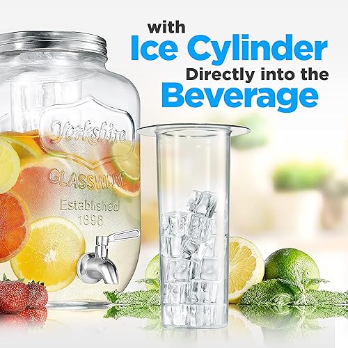 Miniatura 4 de NutriChef Dispensador de bebidas de vidrio de 1 galón jarra de bebida estilo tarro Mason con espita de acero inoxidable e infusor de hielo de
