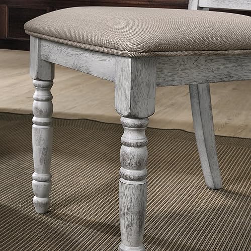 Miniatura 3 de Roundhill Furniture Iris - Silla de comedor de madera con patas torneadas, juego de 2, color blanco desgastado Blanco Weathered,Gris recuperado