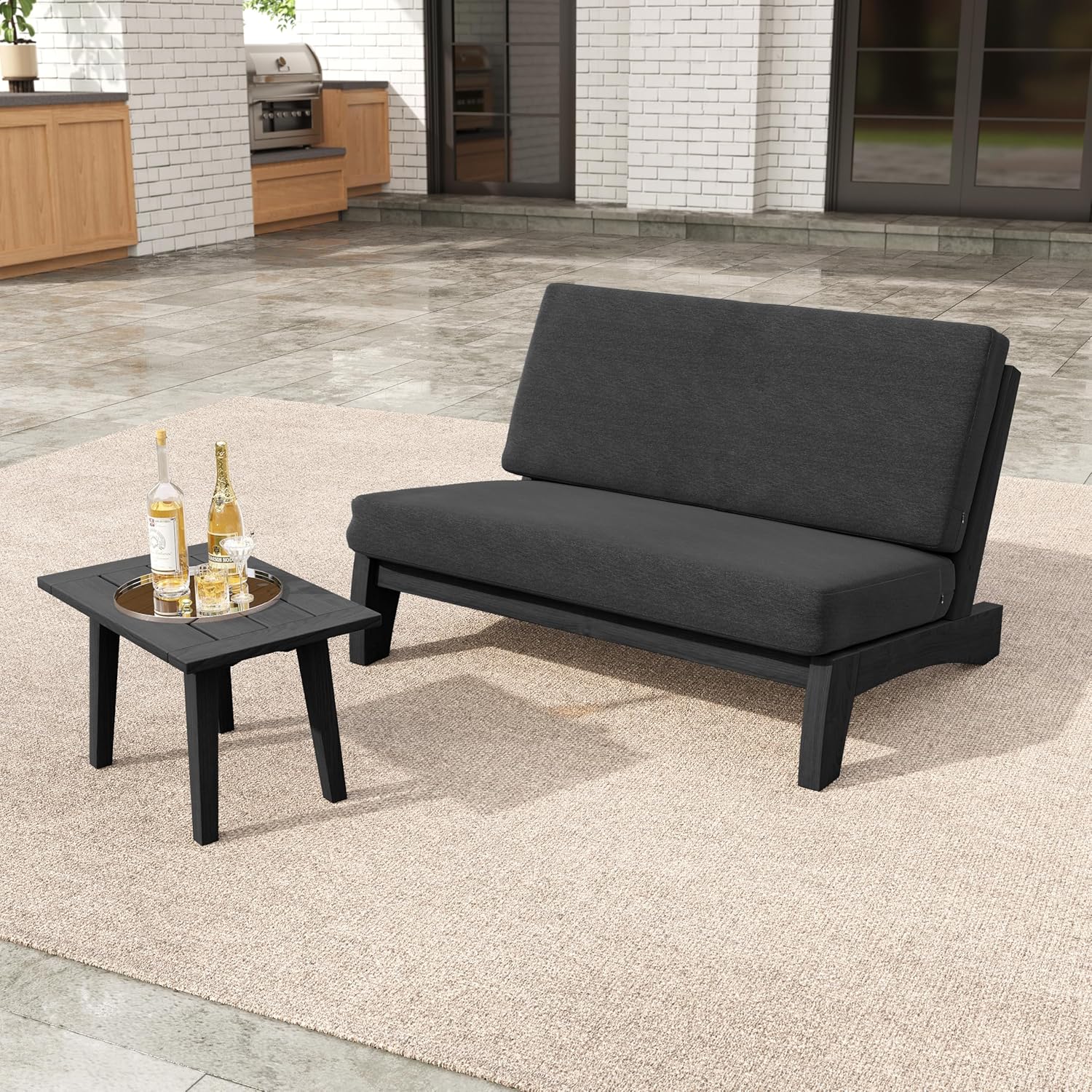 2 Pieces Patio Furniture Sets, All-Weather Outdoor Wood Bistro Set Patio Conversation Chiarsfor Balcony, Backyard