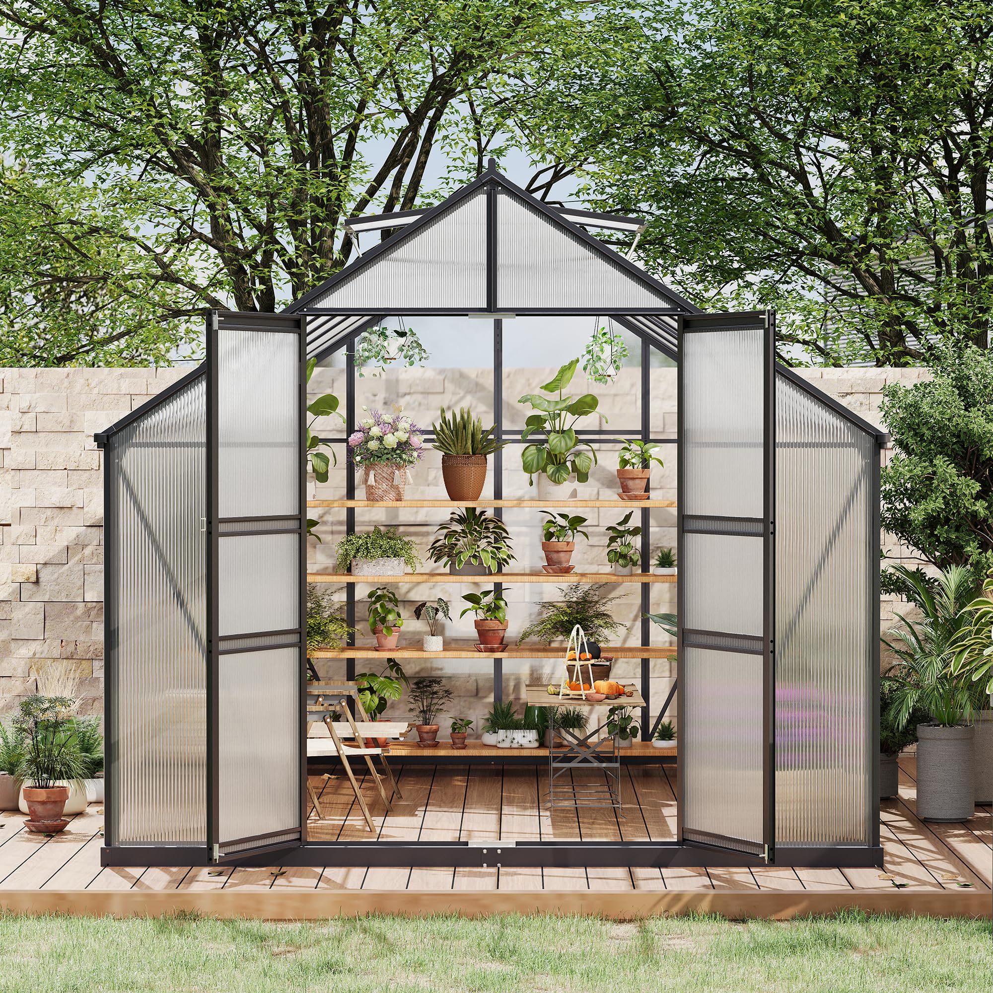 Photo 1 of **2 BOXES**PeacefulHues Aluminum Frame with Polycarbonate Panel Outdoor Greenhouse - Large 8*12 FT Garden Greenhouse, Polycarbonate with Roof Vent, Quick Setup Aluminum Structure