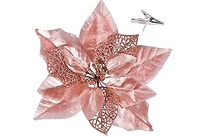 Artificial Rose Gold Christmas Ornaments - 3D Poinsettia Flowers