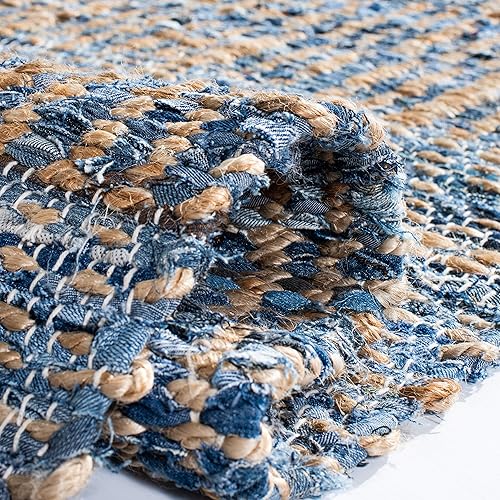 Miniatura 5 de SAFAVIEH Cape Cod Collection - Alfombra cuadrada de 6 pies, color natural y azul, hecha a mano de tejido plano costero trenzado, ideal para zonas de