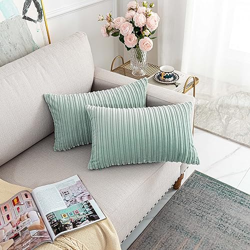 Miniatura 760 de UGASA - Juego de 2 fundas de almohada de terciopelo a rayas, funda decorativa para cojín con cremallera oculta para el hogar, sofá, dormitorio,