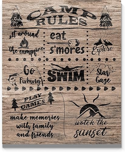 Camp Rules - Póster de pared de 11 x 14 pulgadas, estilo rústico, con cita sin marco, para caravana, caravana, caravana, caravana, caravana, cueva