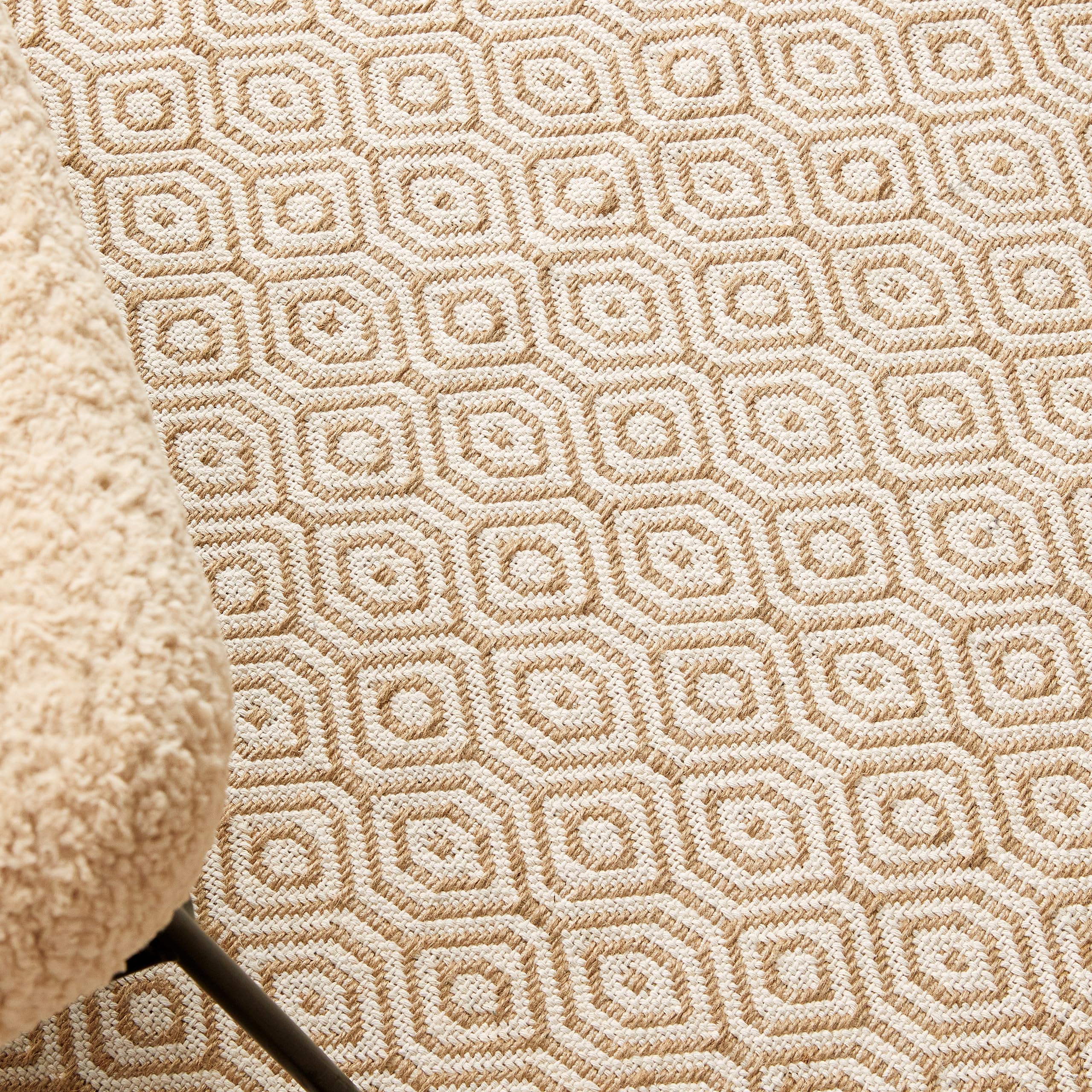 Ocean Home Textile Ekru Renk Karo Desenli Jüt Halı Kilim 120 x 180 cm