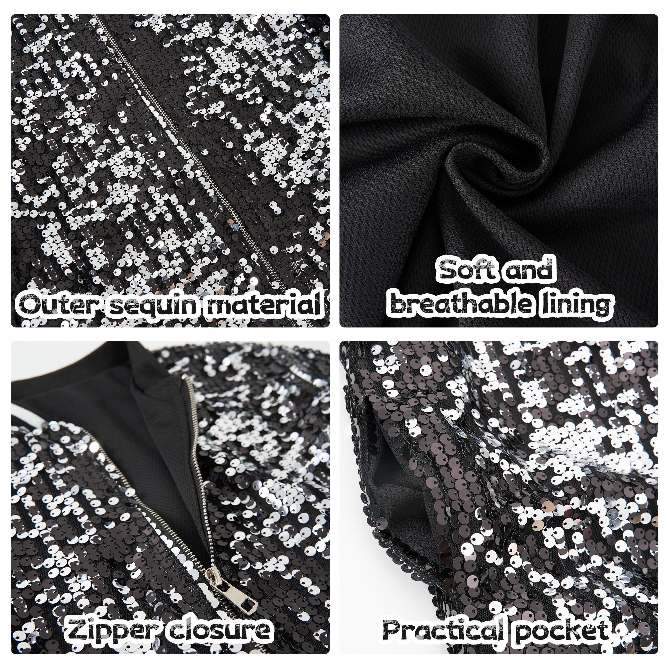 LOLANTA Blouson Bombardier à Poches Zippées à Paillettes pour Filles Veste de Baseball à Manches Longues pour Enfants