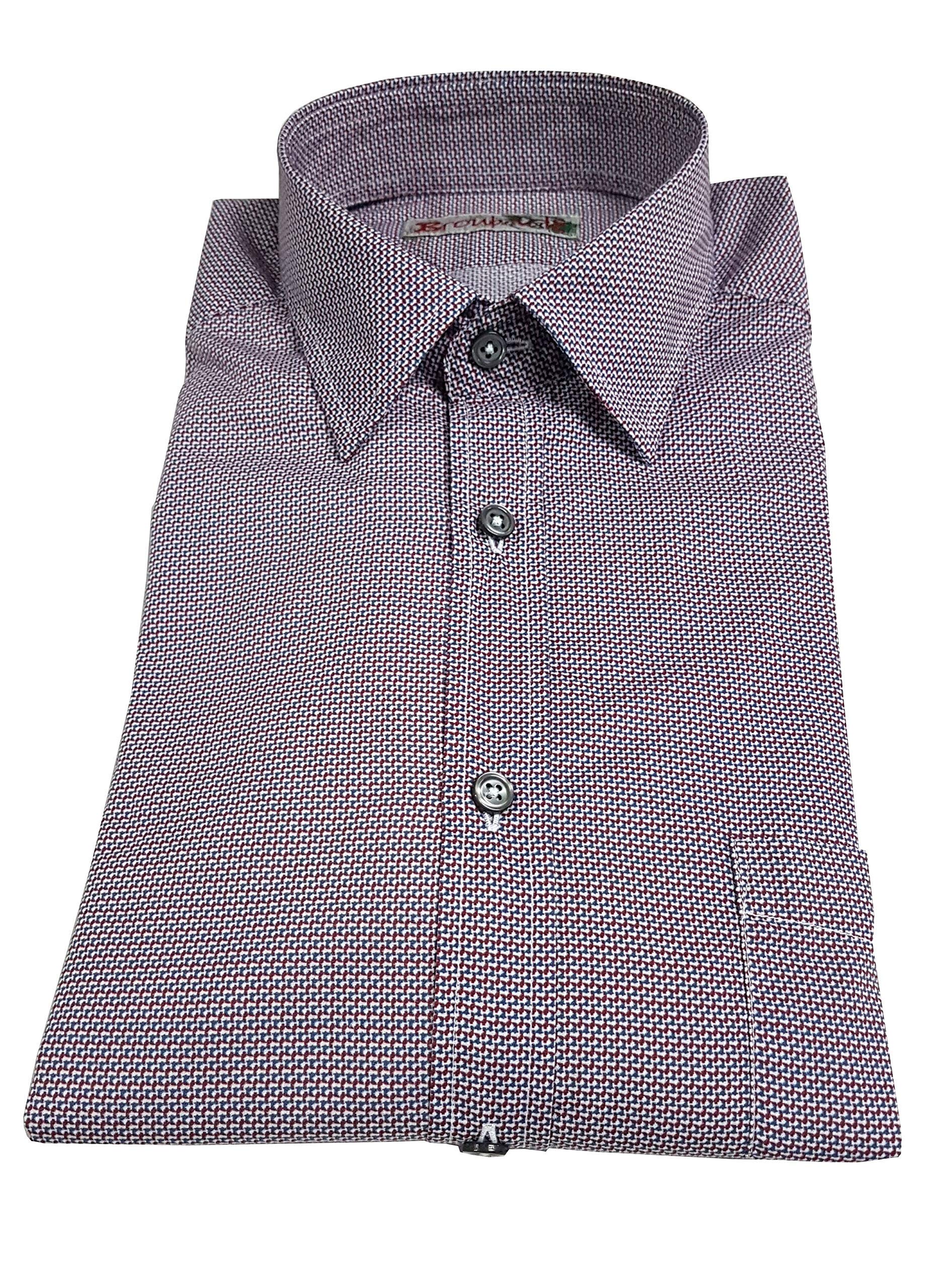 BROUBACK Camicia Uomo in Cotone con Taschino Manica Lunga Rosso/Blu Made in Italy (42)