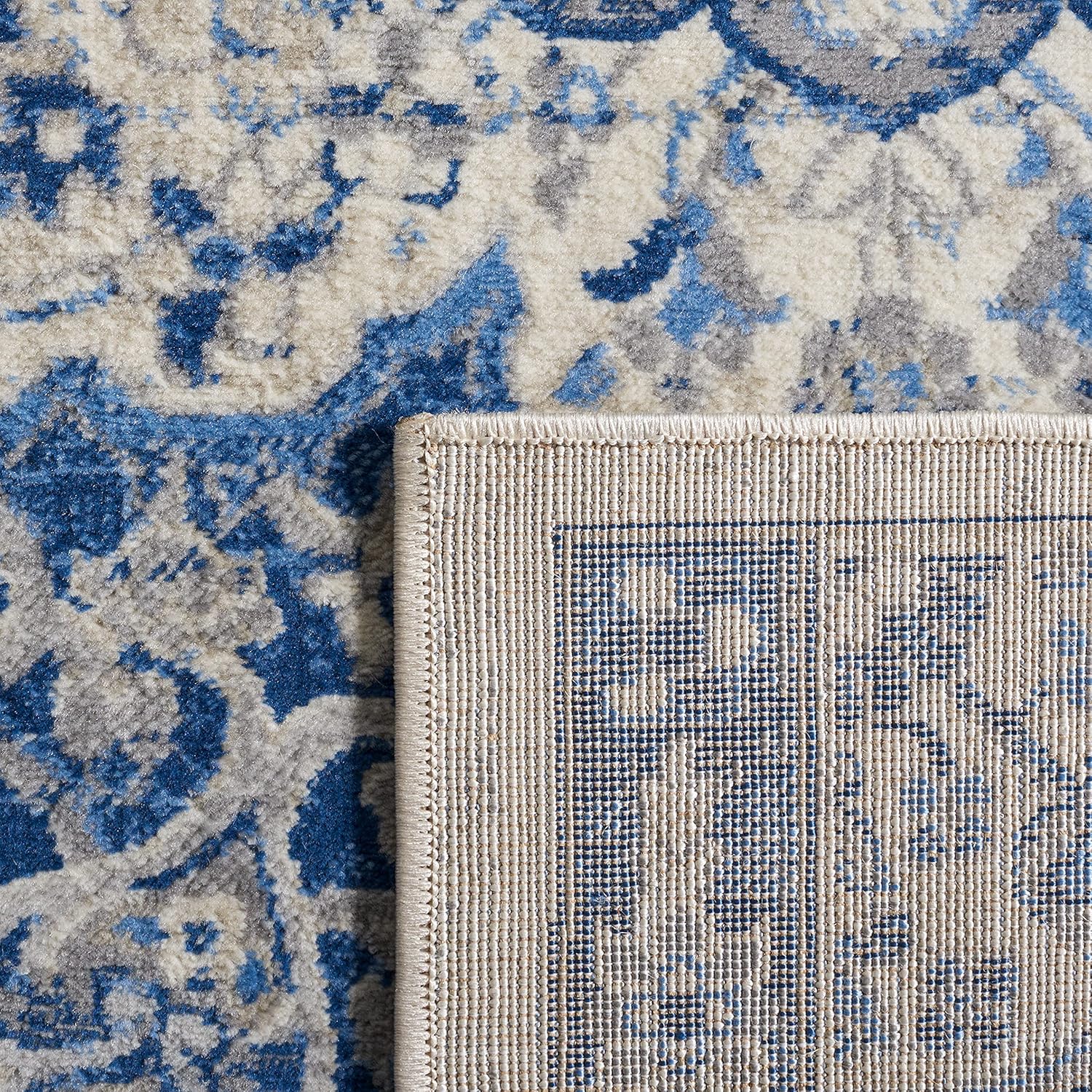 SAFAVIEH Brentwood Collection Runner Rug - 2' x 8', Ivory & Navy, Medallion Distressed Design, Non-Shedding & Easy Care, Ideal for High Traffic Areas in Living Room, Bedroom (BNT802D)