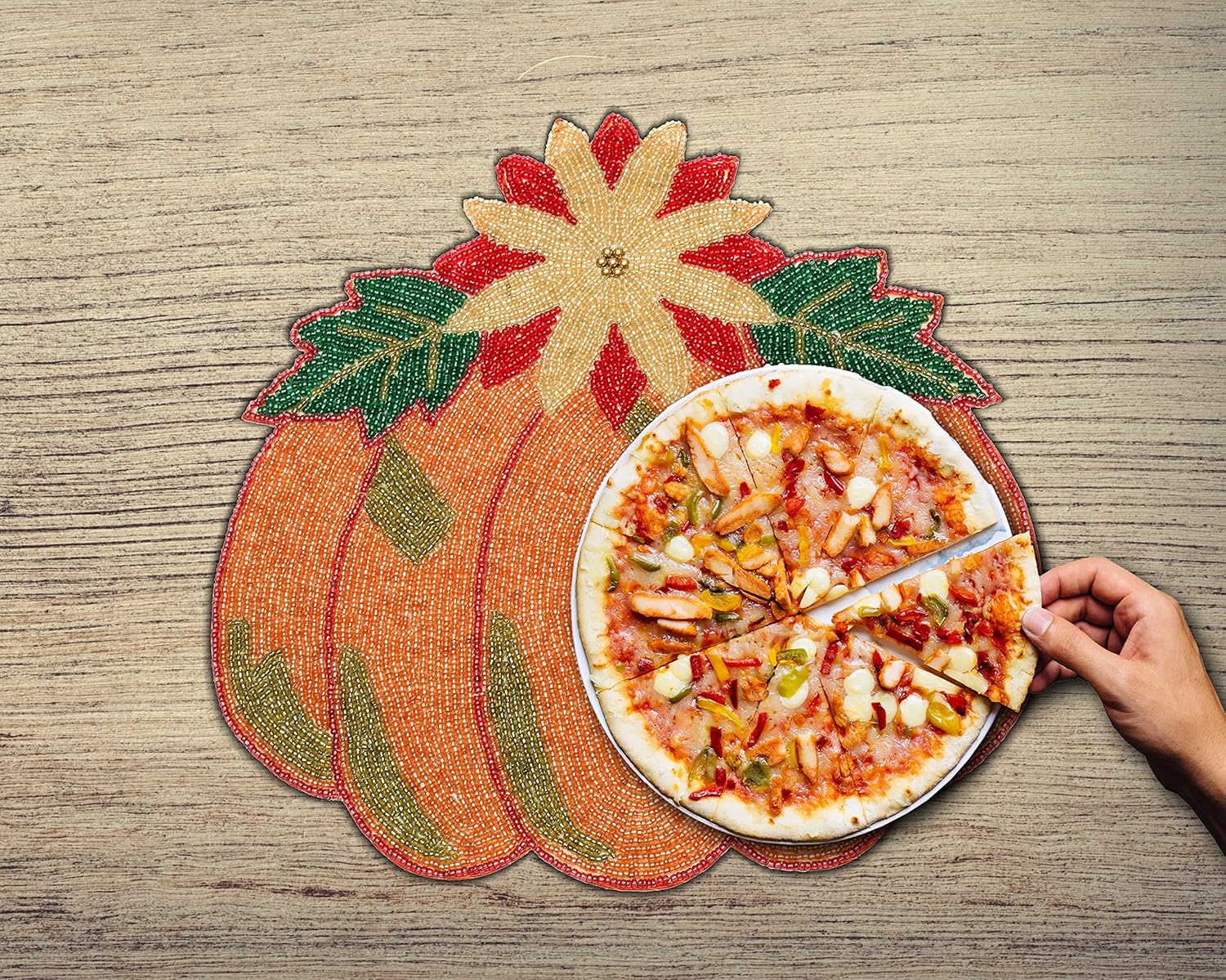 Lightnpro Pumpkin Beaded Placemats Set of 2-13 Inch Round Multicolor Handmade Charger Mats - Fall Table Decor for Thanksgiving, Autumn Gatherings, Halloween, Parties & Seasonal Home Styling