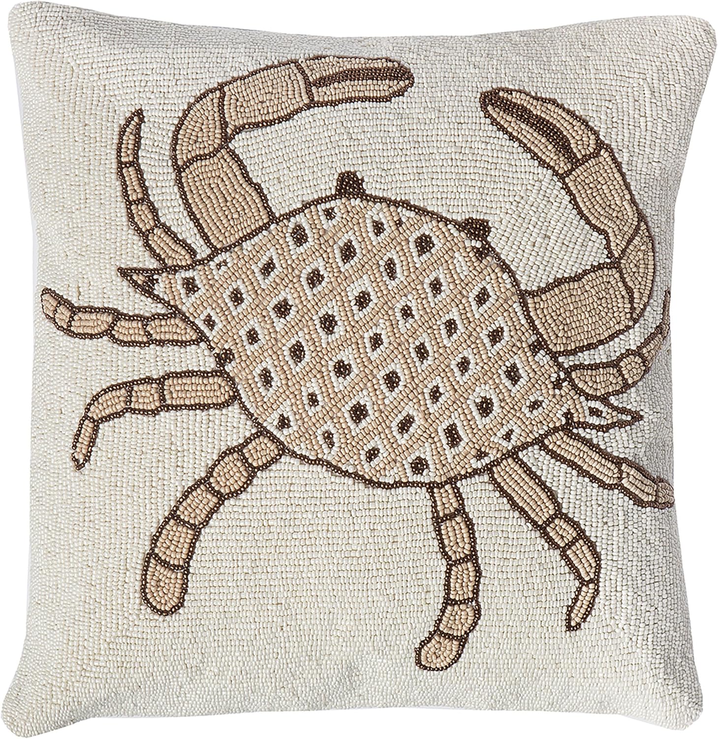 C&F Home Handcrafted Beaded Crab Decorative Accent Throw Pillow 16" x 16" All Seasons Summer Beach House Coastal Nautical Ocean Home Living Room Sofa Couch Chair Bed Bedroom Decor Decoration 16" x 16"