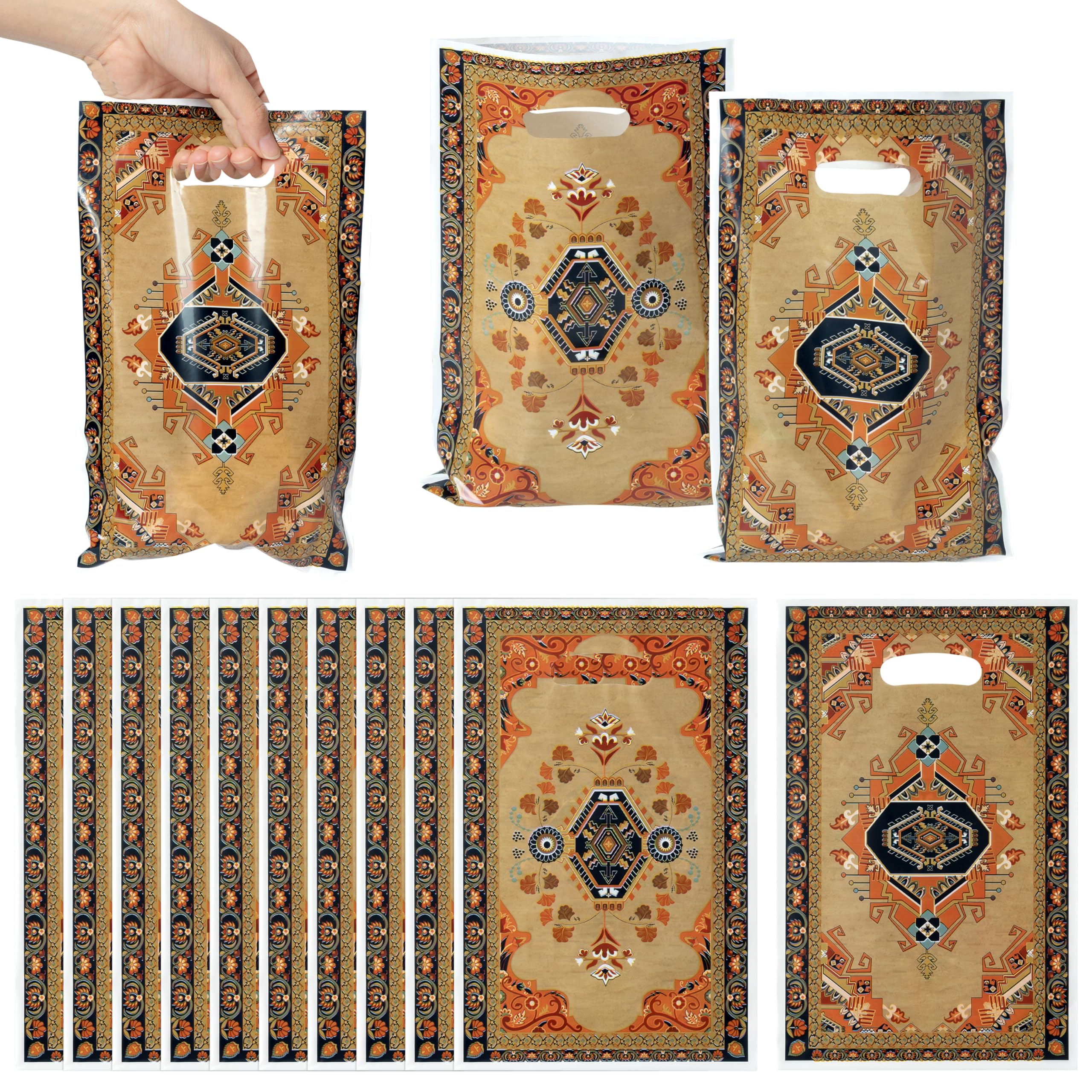 3sscha 50Pcs Aztec Boho Party Favor Bag - Vintage Bohemian Retro Plastic Waterproof Goodie Bags Rustic Tribal Art Rectangular Gift Bags for Kids