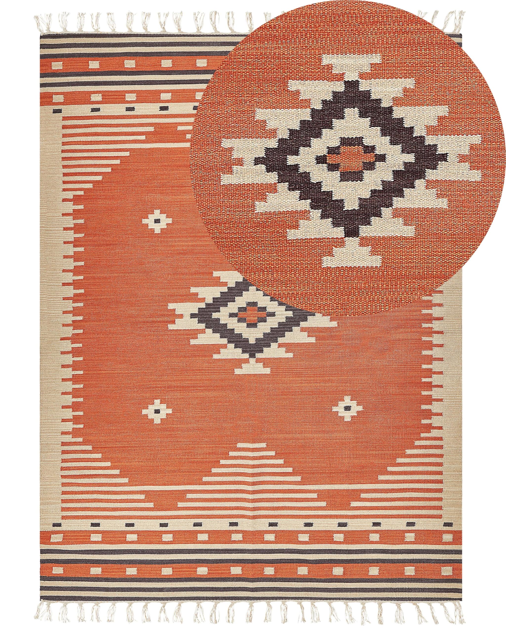 Tapis Kilim avec Motif Géométrique 160 x 230 cm en Coton Multicolore Gavar