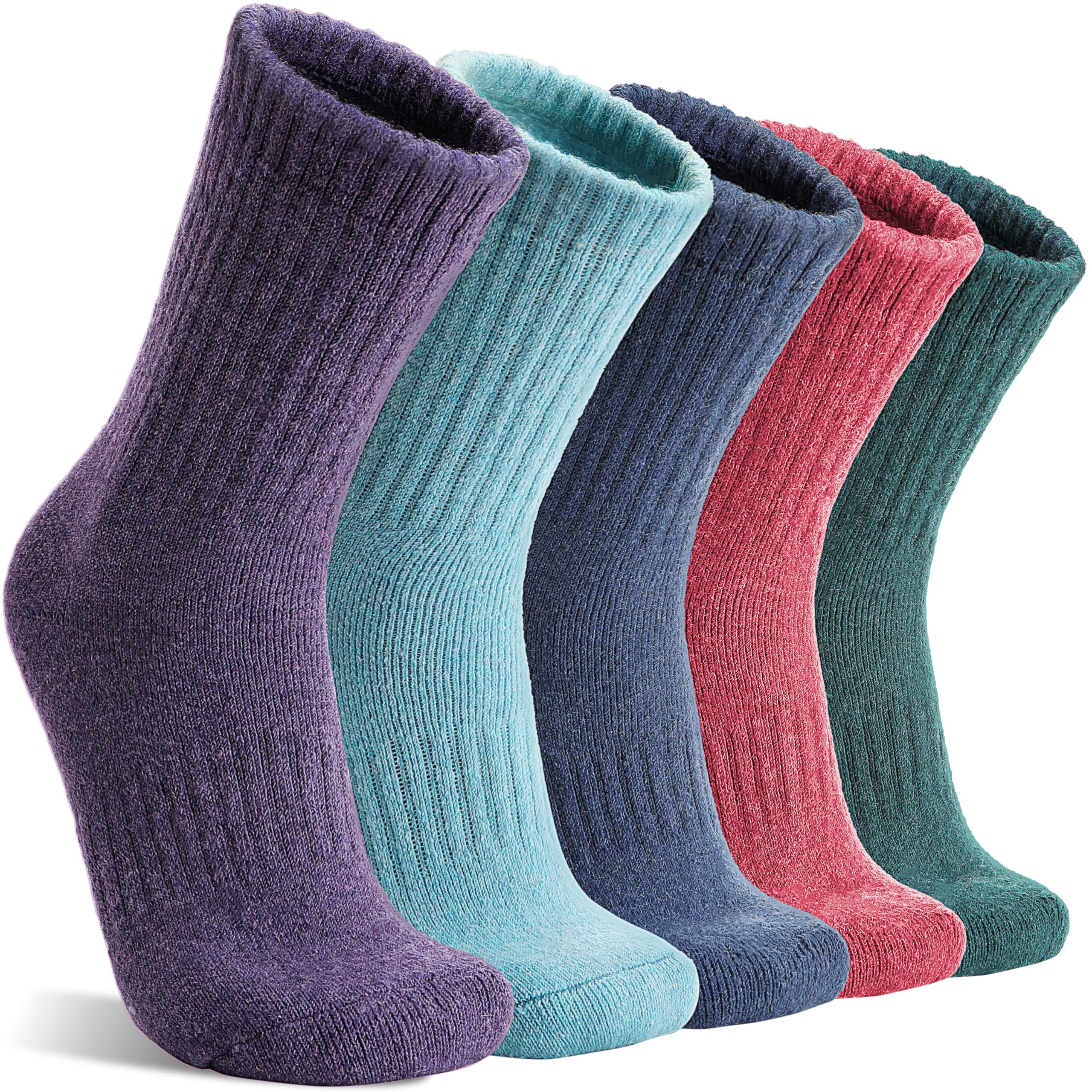MOGGEI 5 Pairs Womens Merino Wool Socks Hiking Warm Winter Thick Thermal Crew Cozy Cabin Ladies Gift Comfy Boot Work Socks