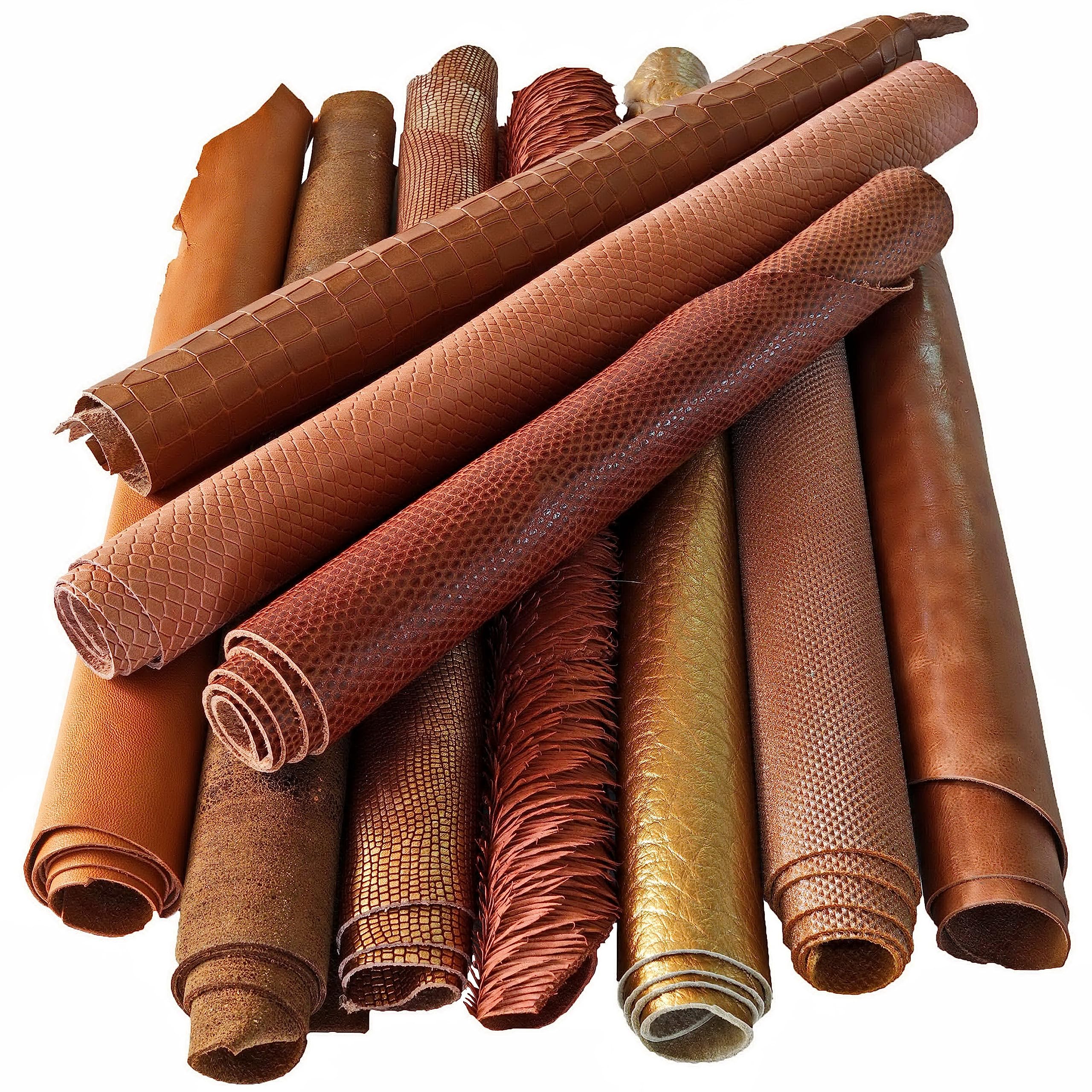 LA GARZARARA Restes de cuir mixte, imprimés, motifs et douceur diverse, gamme de différentes couleurs, assortiment aléatoire - min 20X25 - maxi 40X40 cm. (brun, cuir, rougeâtre, 1 Kg.)