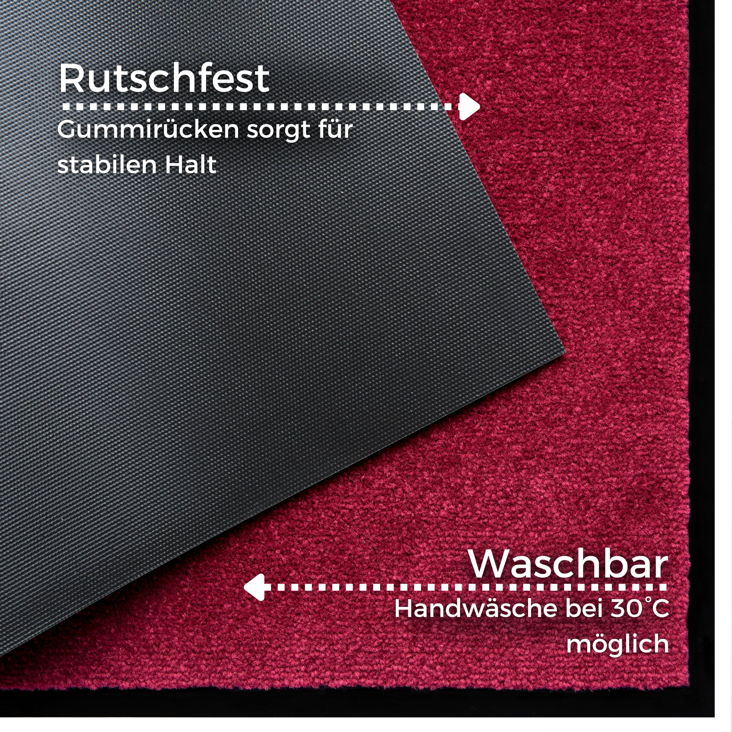 Hanse Home Washable Indoor and Outdoor Doormat Plain Door Mat Dirt Trapper Mat Dirt Trapper Mat Entrance Rug Non-Slip Sizes 60 x 80 cm Red - Image 4