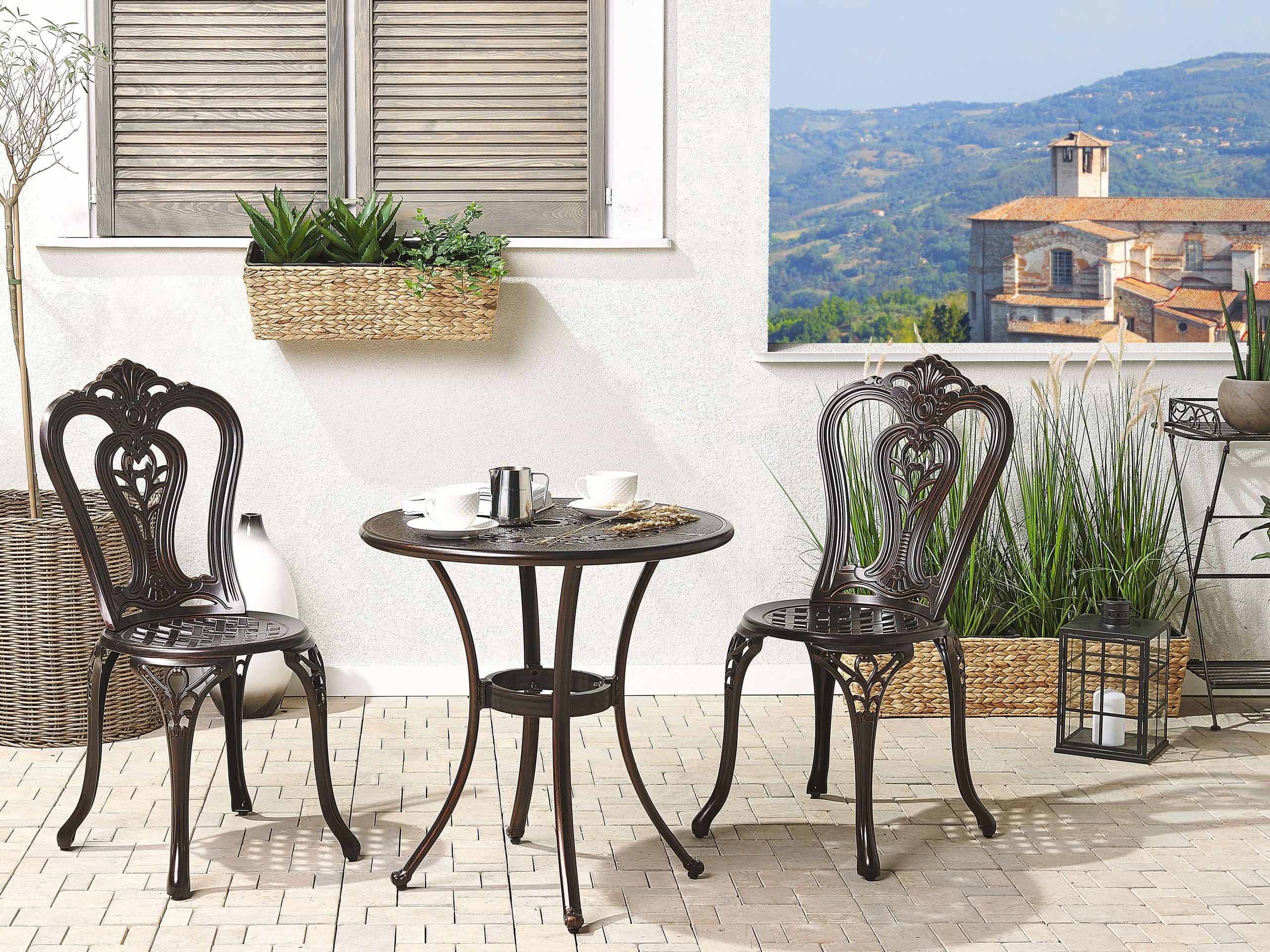Beliani Mesa de Comedor de jardín marrón Aluminio Redonda ø 65 cm Estilo Vintage Bovino