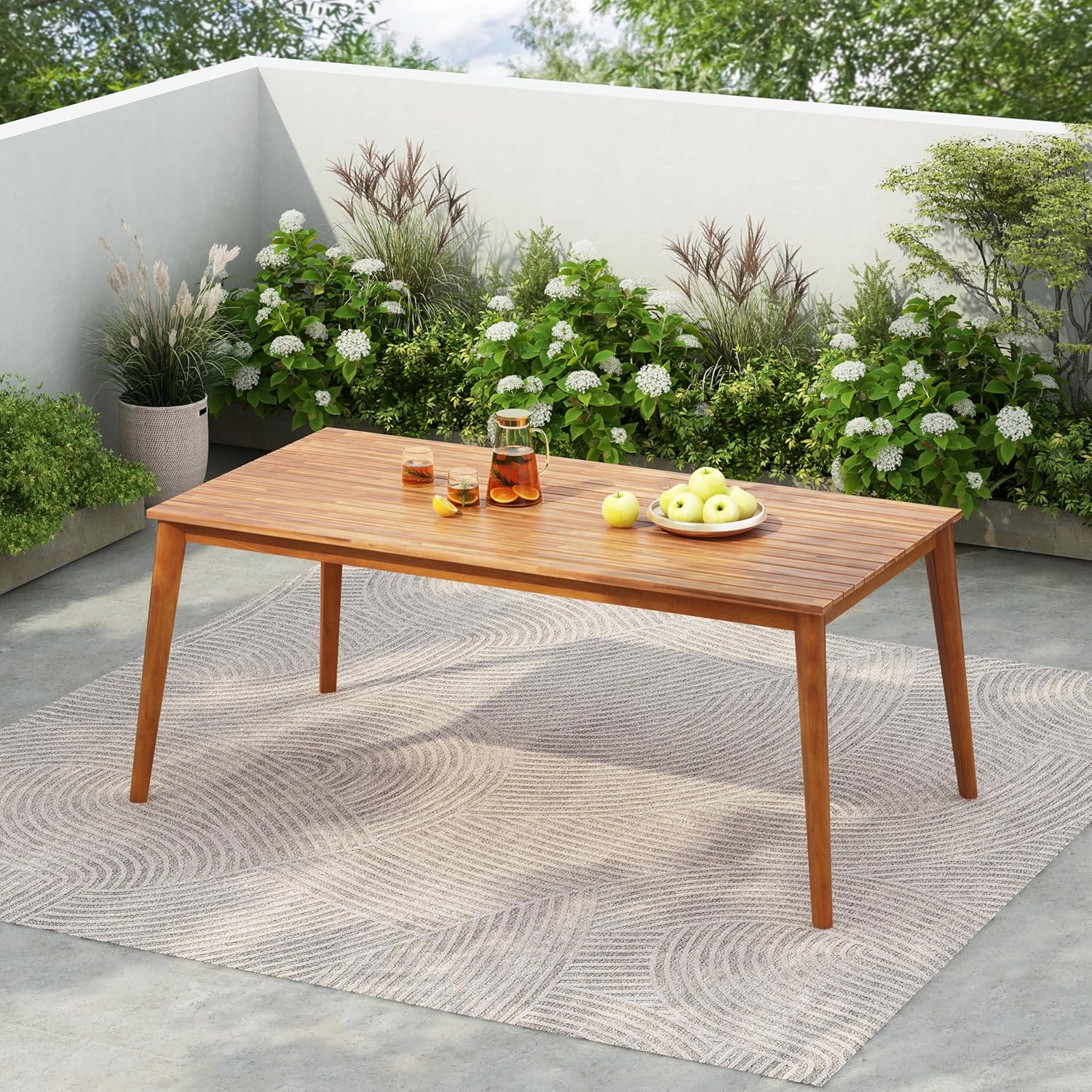 Christopher Knight Home Alina 70.8" Farmhouse Patio Acacia Wood Dining Table, Indoor and Outdoor Dining Room Table for 4-6 People, Rectangular Outdoor Furniture for Backyard/Garden, Natural
