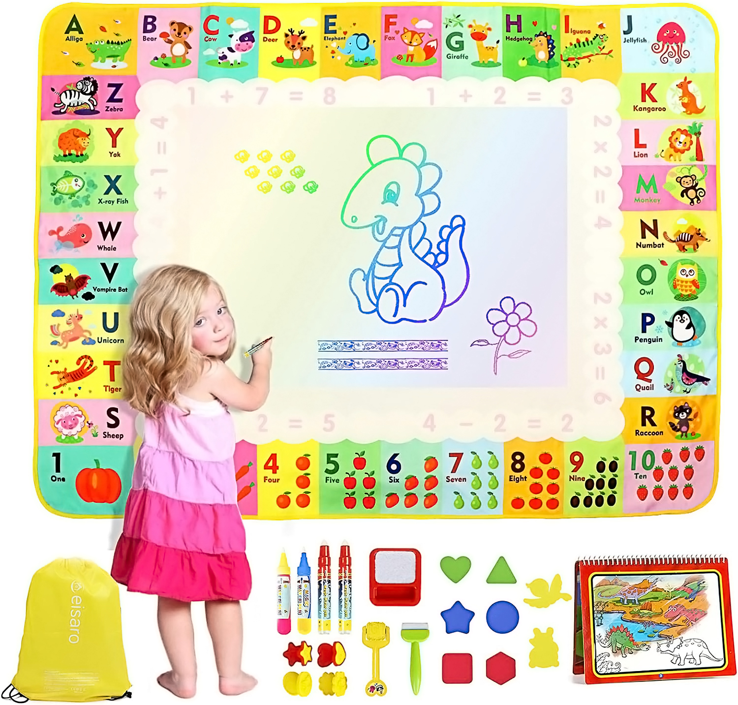 Gifitizi Tapis Magique à L'eau Pour Bébé – Cadeau Fille 1 2 3 4 Ans, Jouet éducatif Et Réutilisable Avec Stylos Et Formes (Rose, 78x58 Cm)