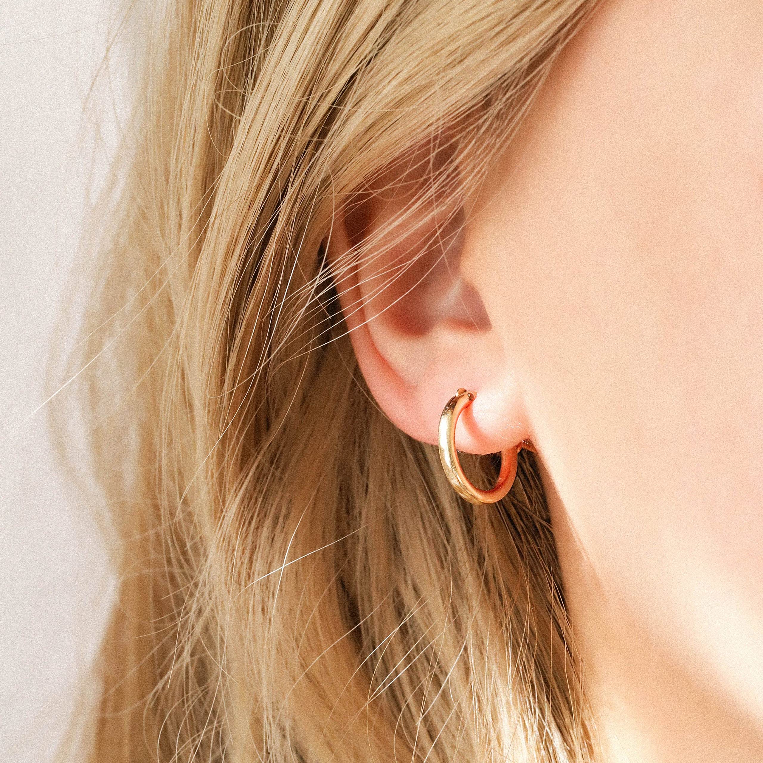 Aretes de aro chapados en oro de 14 quilates, 3 pares de aros pequeños de plata de ley, conjuntos de aros de oro para mujeres y niñas (13 mm, 15 mm, 20 mm), REE-025 7
