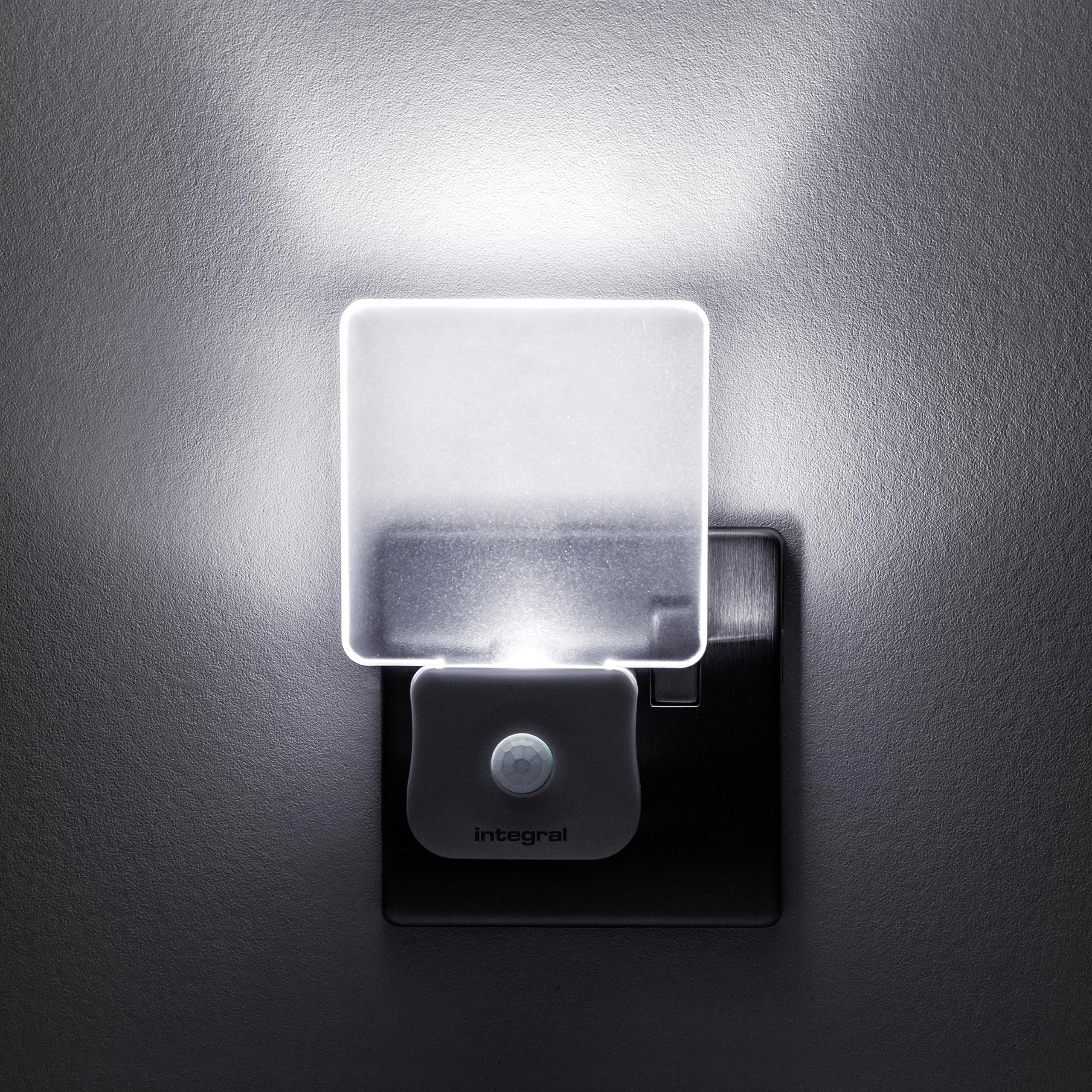 Integral LED Motion Sensor Night Light, Plug in Wall with Dusk to Dawn Photocell Sensor, for Hallways, Landings, Stairs, Kitchens, Bedrooms, Baby’s Nursery and More,Transparent, 2-Pack
