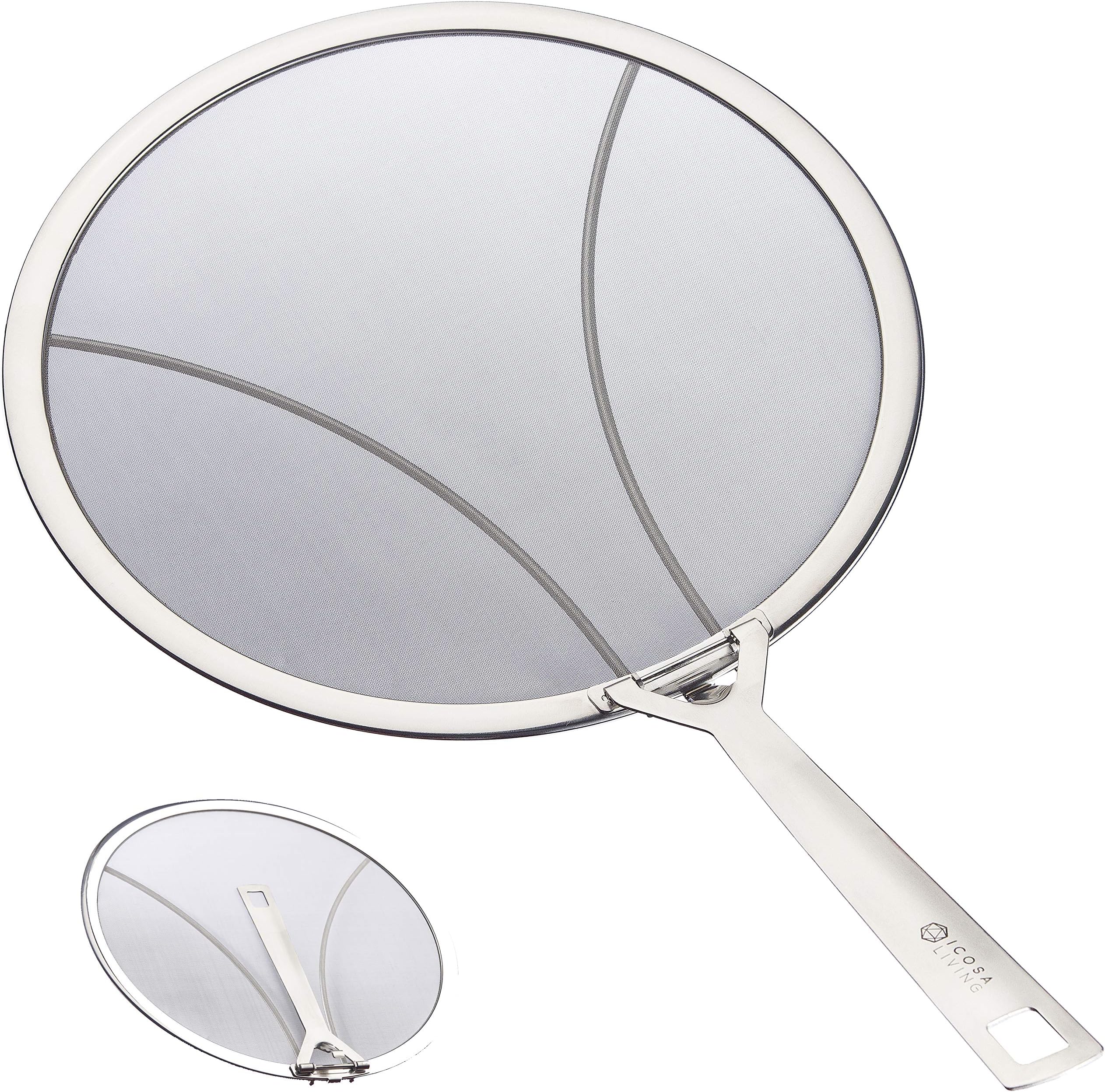 HALO 13'' Premium Splatter Screen for Frying Pan w/Super-Fine Mesh, Folding & Locking Handle - Brushed Stainless Steel Splatter Guard