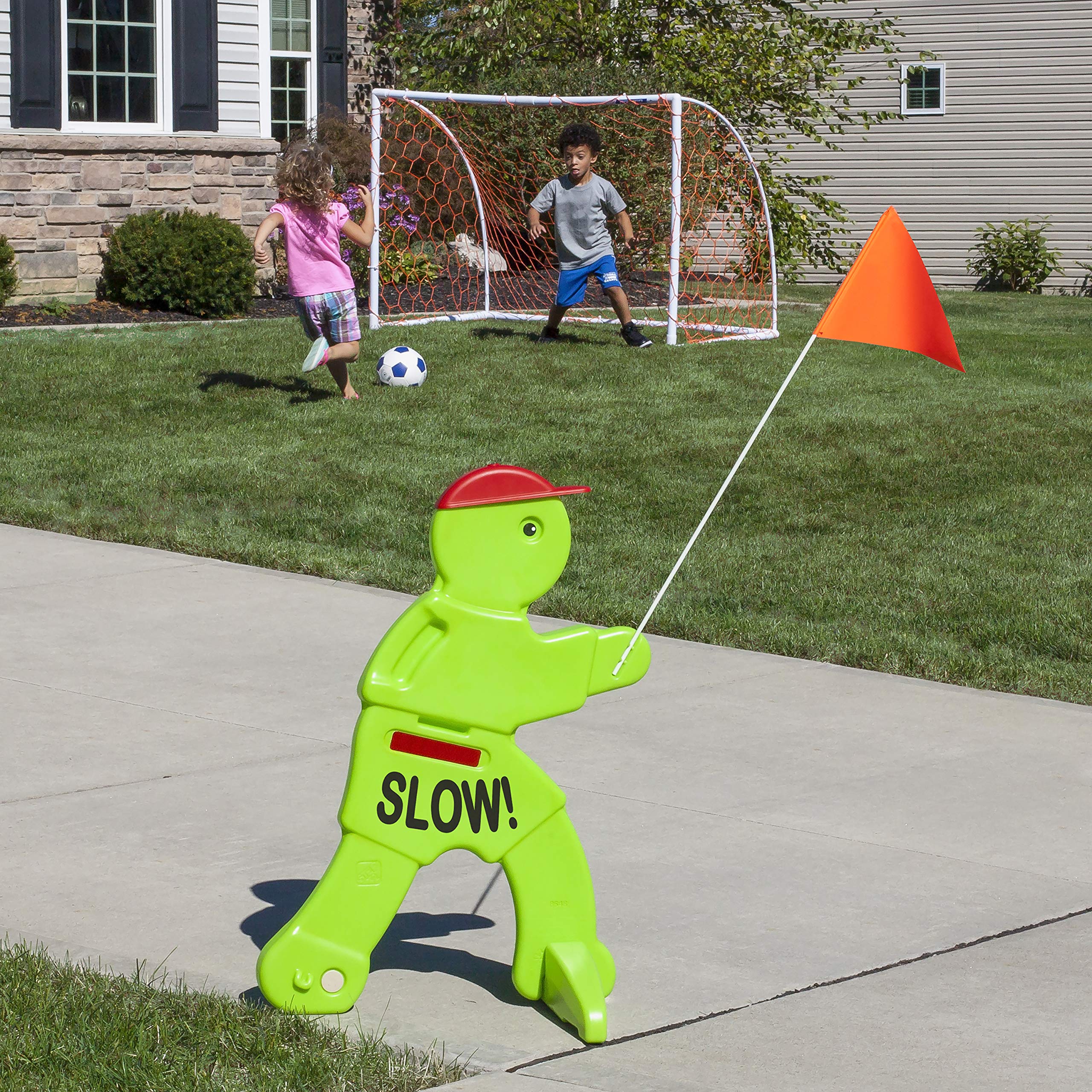 Step2 Safety Sam | Panneau D'Avertissement Pour Enfants En Vert Fluo Avec Drapeau | Panneau D'Avertissement | Signalisation