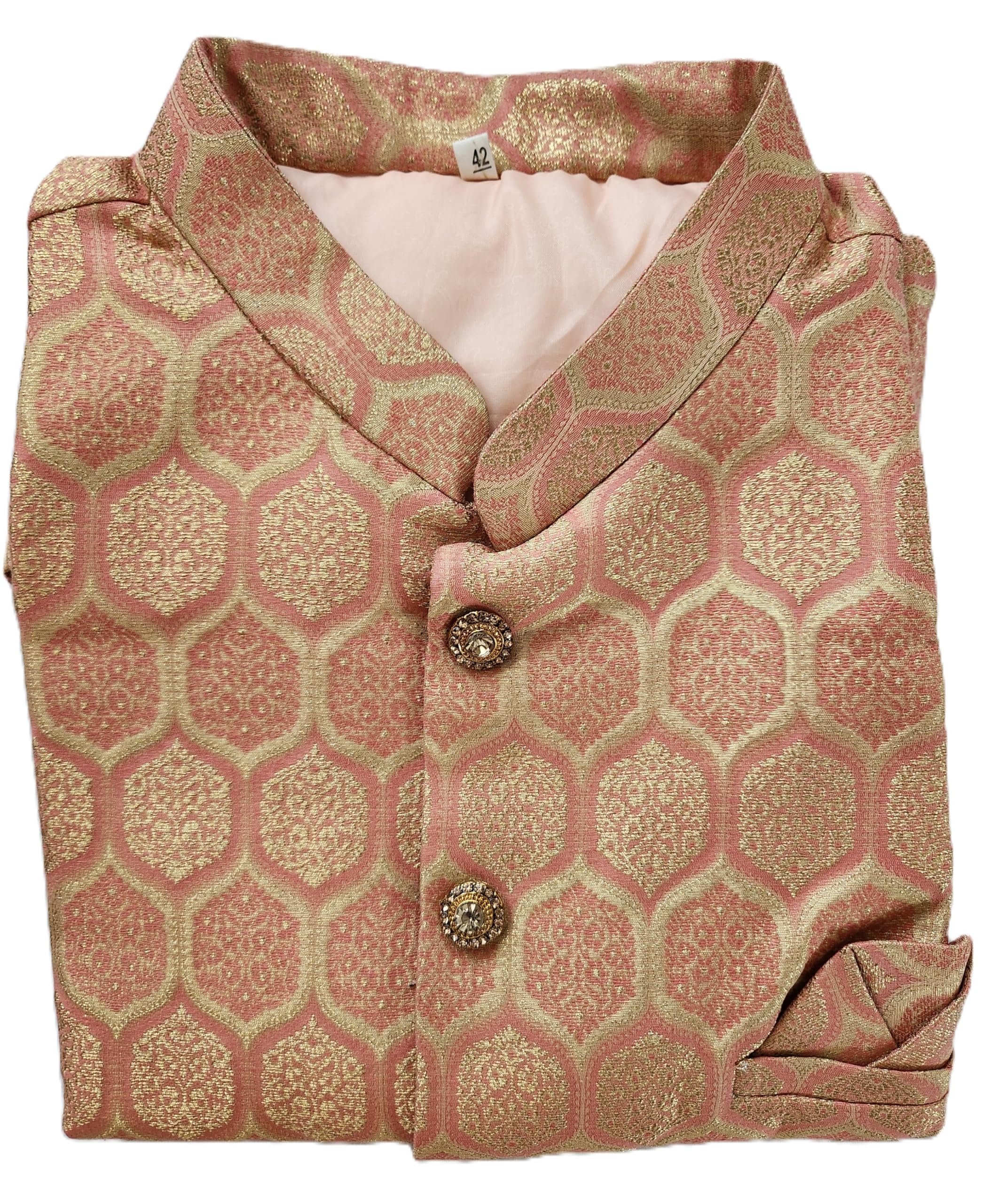 Estationeryhouse Men's Peach Indian Pakistani Silk Waistcoat, Modi Jacket, Nehru Style, Fancy Koti, Ethnic Outfit, Brocade Material (Uk, Numeric, 36, Regular, Regular, )