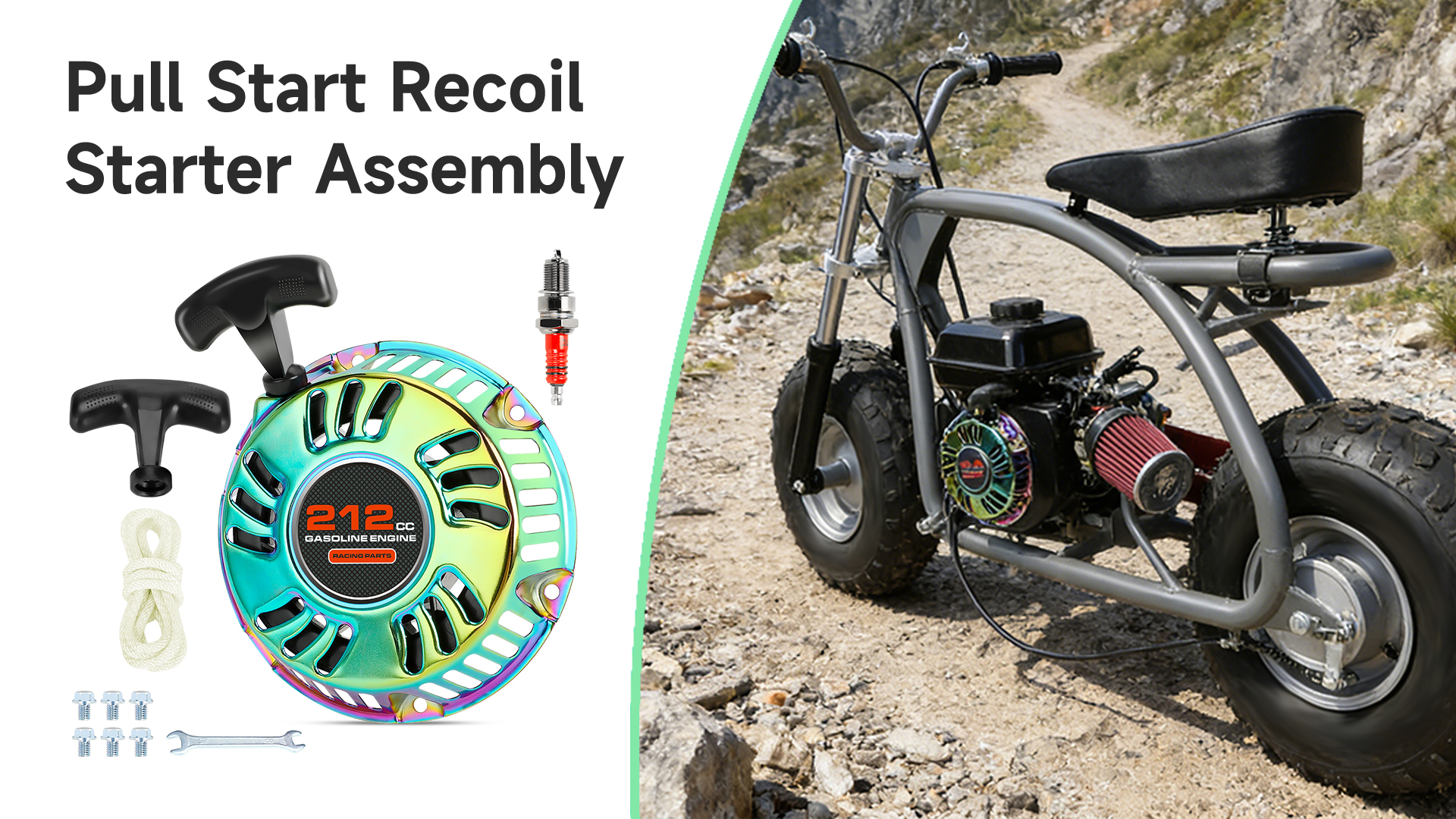 Image of Pull Start Recoil Starter Assembly Compatible with Predator 212 196cc 6.5HP Engine Mini Bike Coleman CT200U CT200U-EX BT200X B200R KT196 Go Kart GX160 GX200 Lawn Mower Generator Parts Colorful