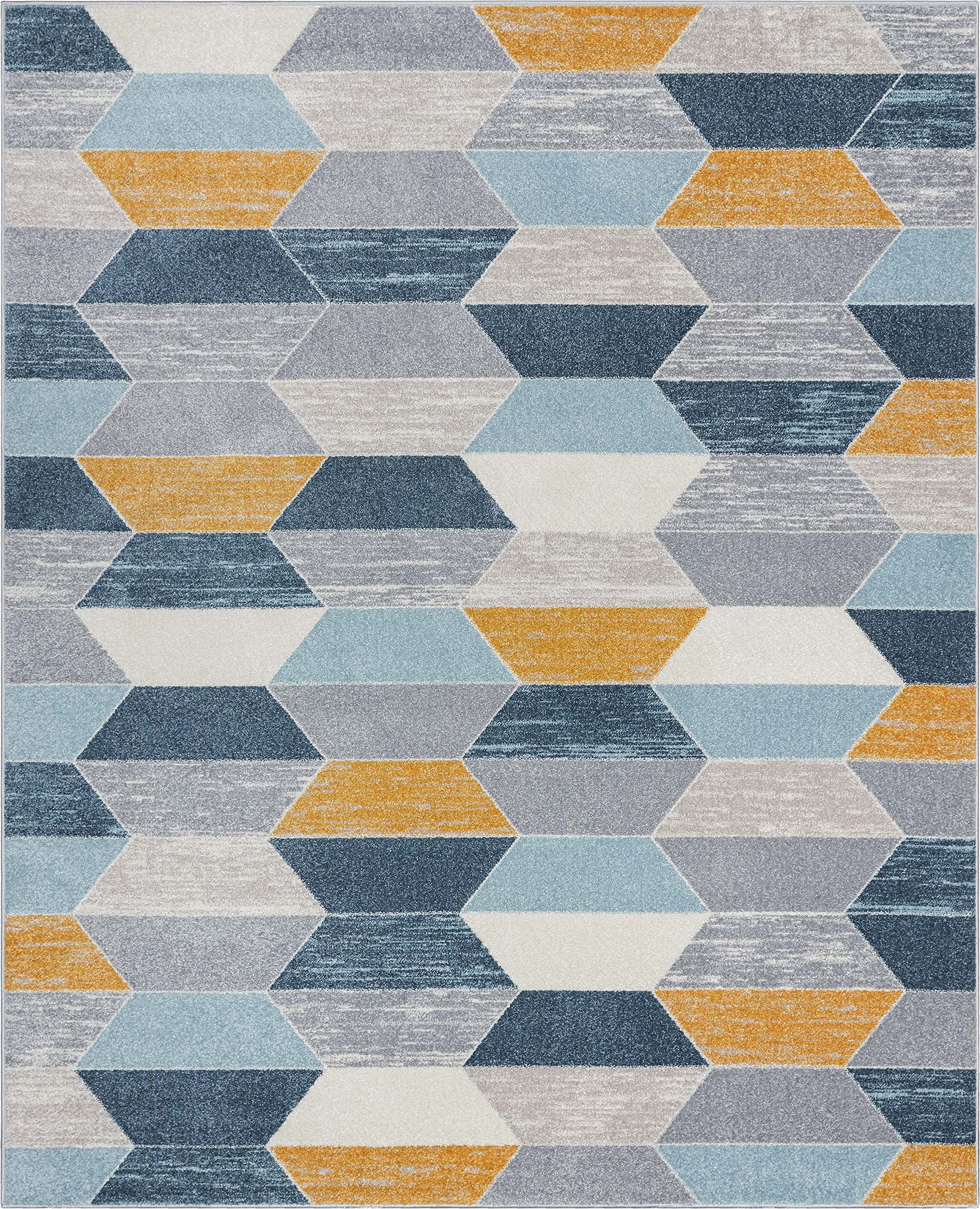 Well Woven Everleigh Honeycomb Hexagon Geometric Blue, Mustard Gold, Grey Area Rug 3x5 (3'11
