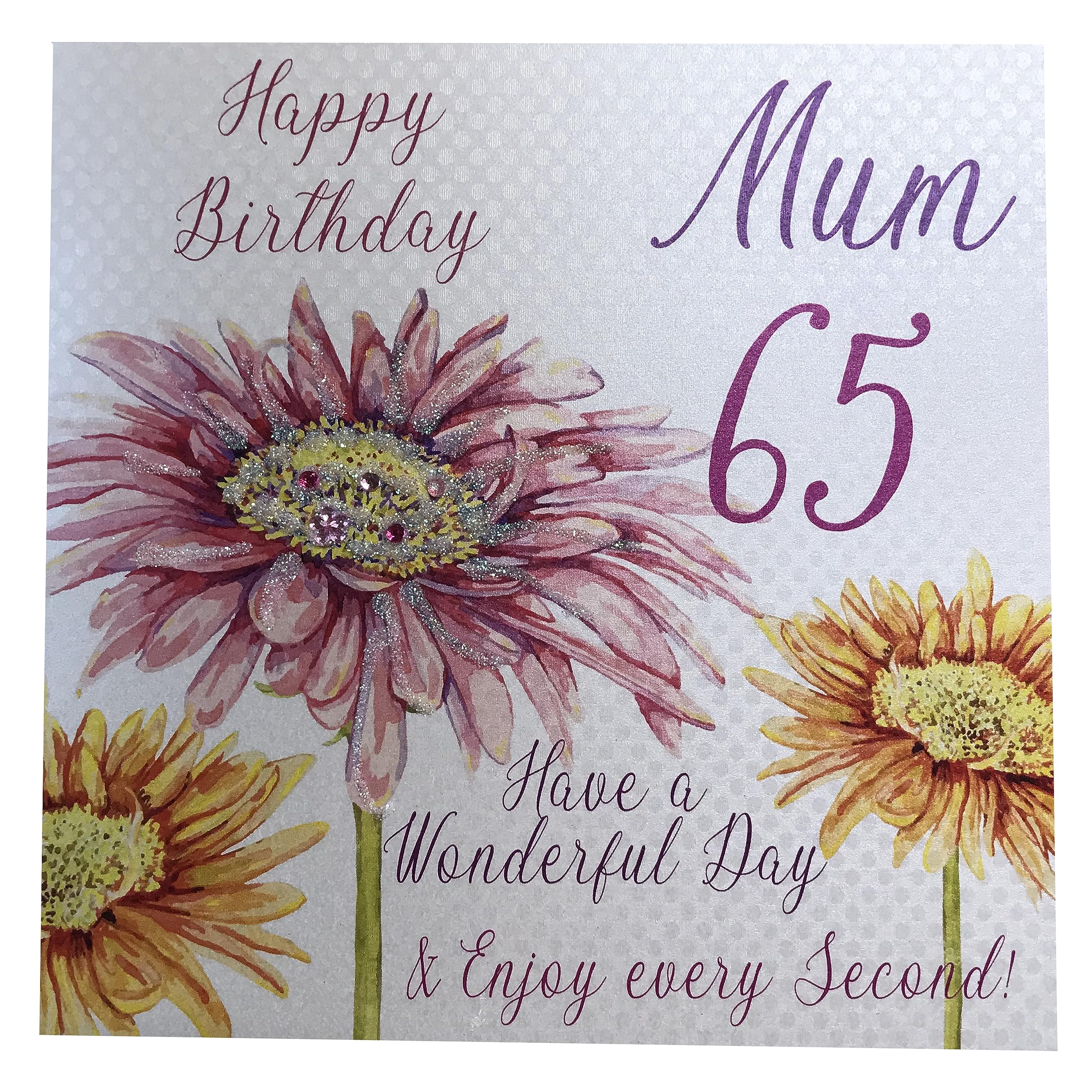 white cotton cards, Happy Birthday 65 Mum Have a Wonderful Day Handmade 65th Birthday Card, FLOWERS White, wba65-mum NEW,16cm x 16cm
