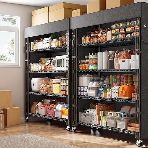 Miniatura 9 de REIBII Estantes de almacenamiento de 72.8 pulgadas de alto con cubierta y ruedas, estantería de alambre resistente para despensa, garaje, cocina,