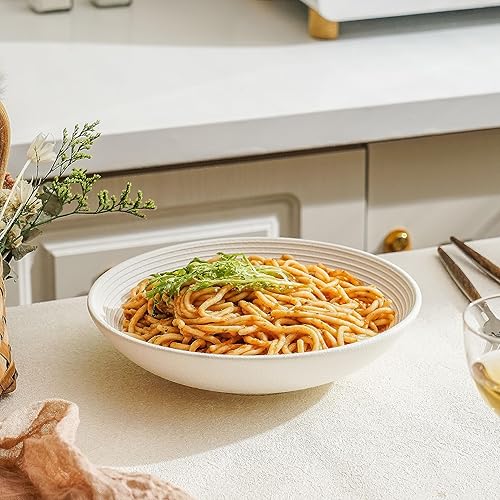 Miniatura 4 de S&Q'S CERAMICS Juego de 4 cuencos grandes para pasta de 38 onzas, 9 pulgadas, cuencos de cerámica para cocina, microondas, horno y lavavajillas,