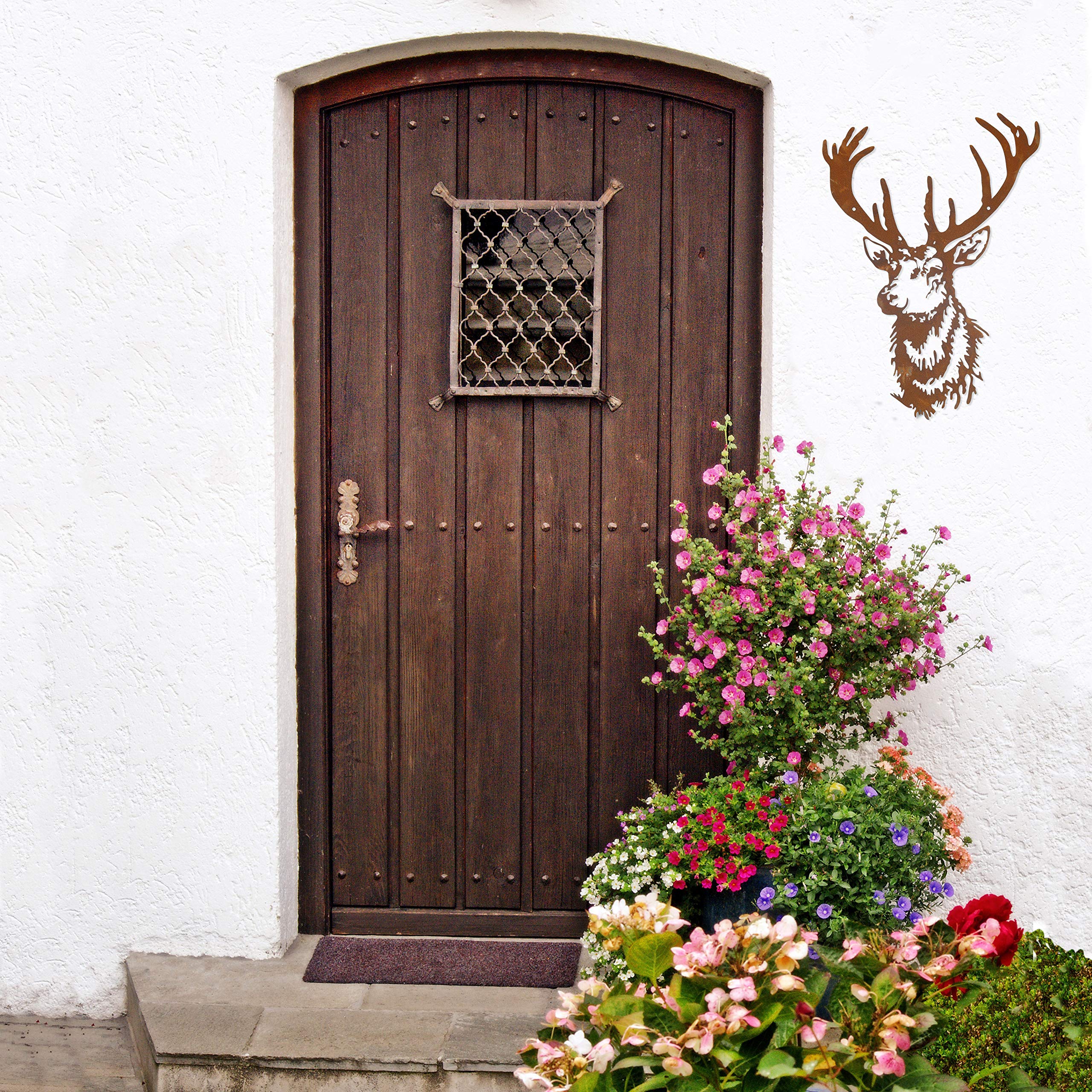 ecosoul Gartendeko Wand-dekoration Hirsch Hirschkopf zum Hängen Metall Rost Garten verrostet Landhaus Deko 40cm x 56cm