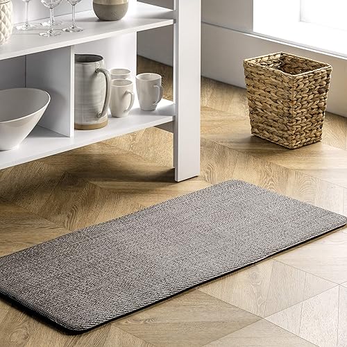 nuLOOM Tapete cómodo trenzado casual antifatiga para cocina o lavandería, 2 x 3, gris oscuro