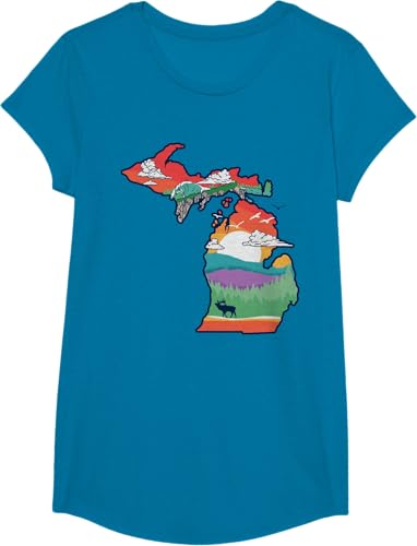 Miniatura 44 de Michigan Outside Vintage Nature Illustration Artistic T-Shirt Slate Grey,White,Baby Blue,Red,Silver Grey,Dark Green,Kelly Green,Olive Green,Lemon