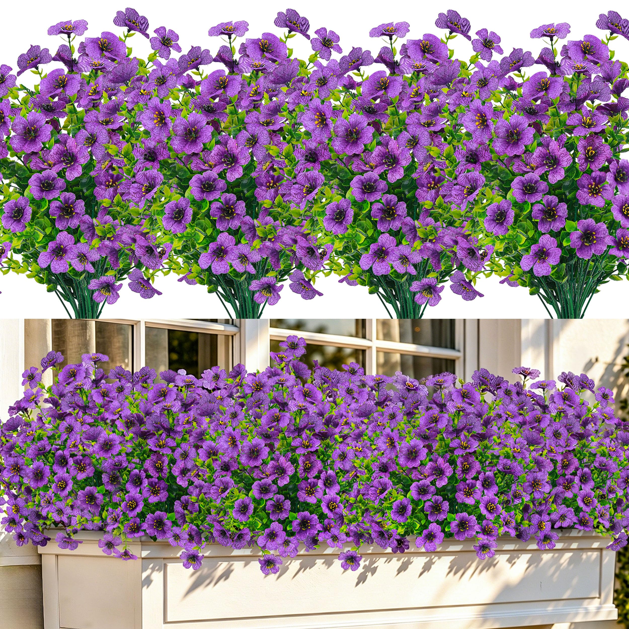 Der Rose 12 Bundles Artificial Flowers for Outdoors, UV Resistant Faux Outdoor Plants Purple Fake Outdoor Flowers for Porch Patio Garden Yard Exterieur Decor image 8