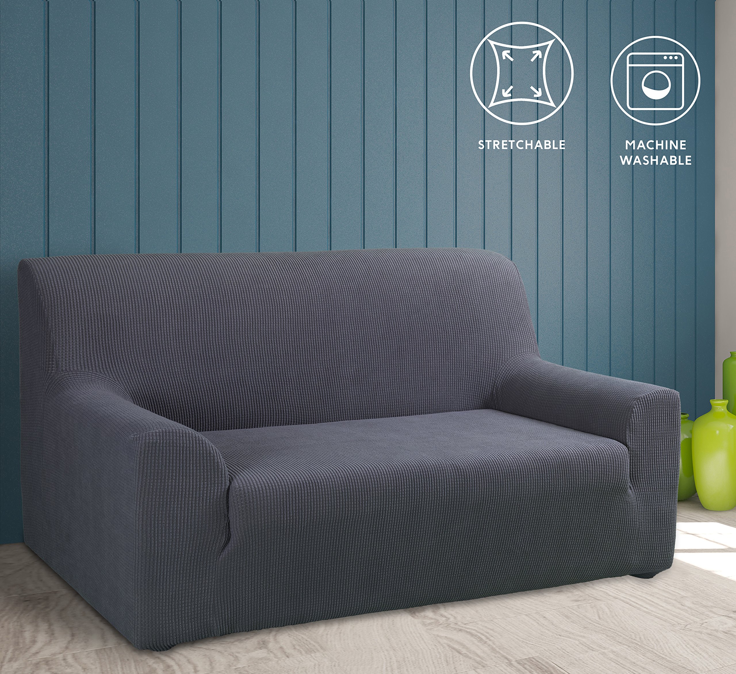 tural – Housse de Canapé Élastique la Valeta Gris 3 Places (180-230cm), Couverture Extensible | Barrière Contre Les Acariens | Disponible en différentes Couleurs et Tailles