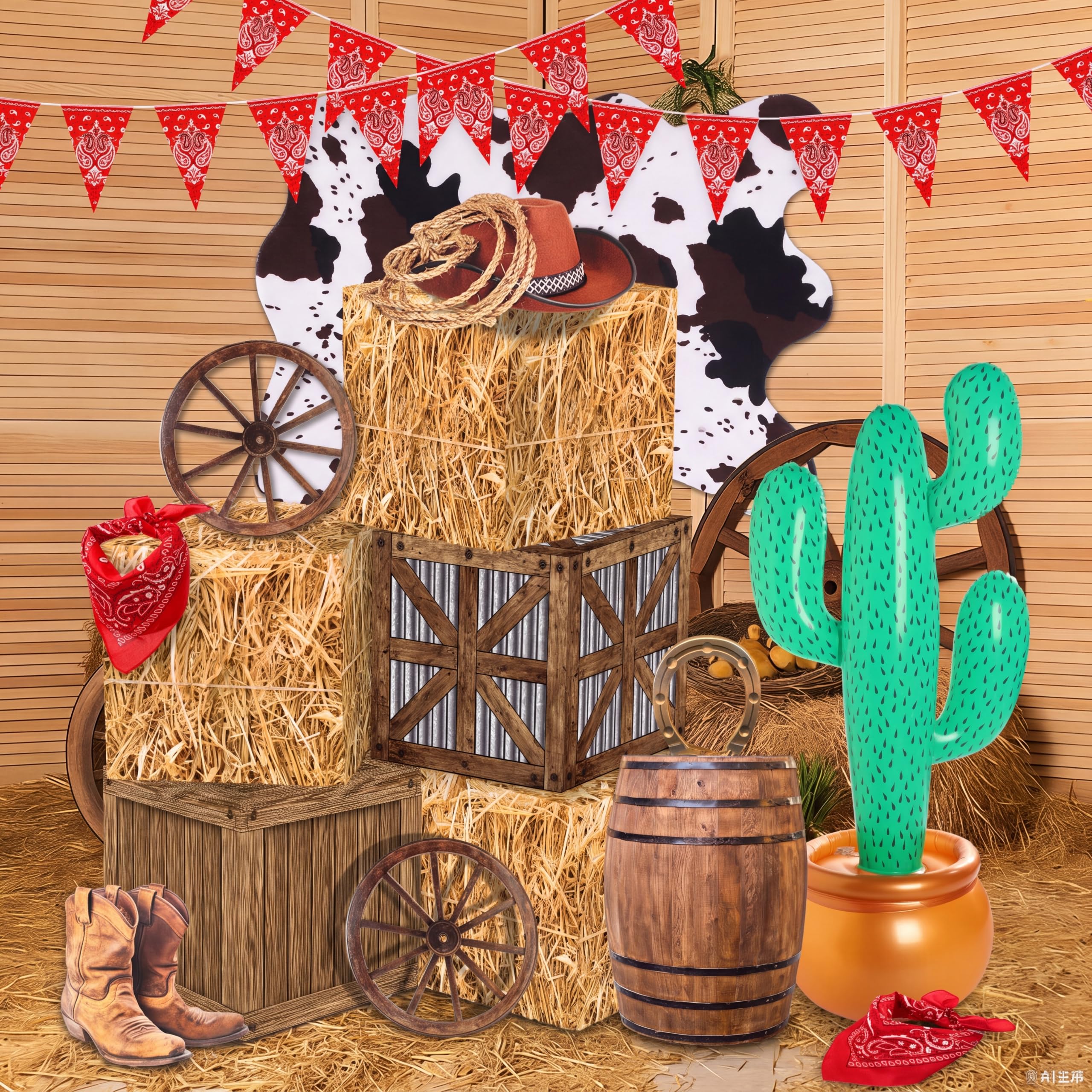 Soulchen Western Cowboy Party Decorazioni Balle di Fieno Scatole Banner Decor | Balle di fieno a tema cowboy occidentale, per decorazione, forniture per feste selvaggio West