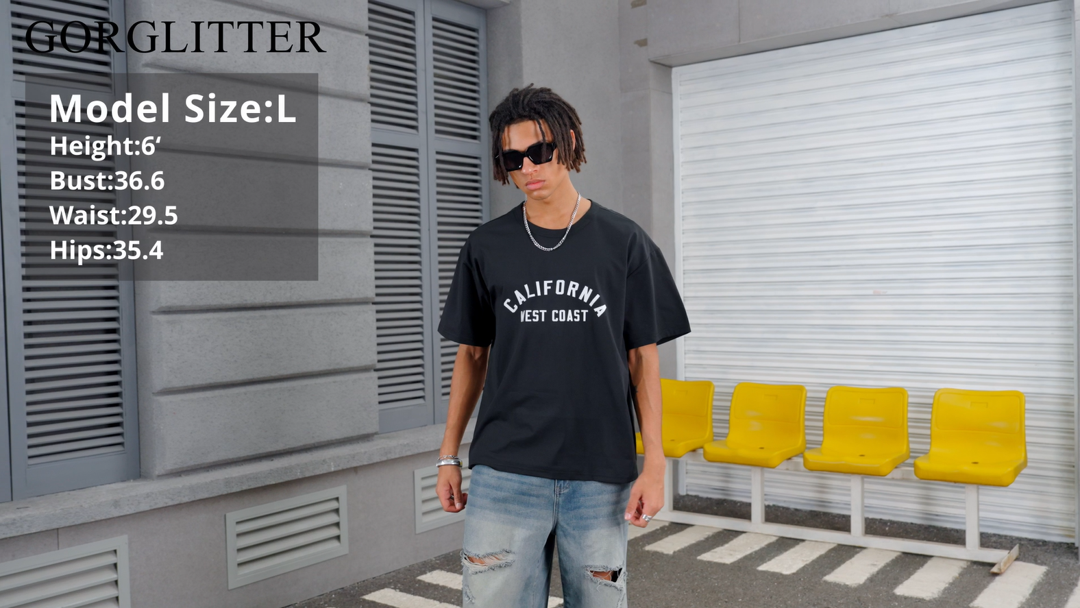 GORGLITTER Men's Graphic Oversized T Shirt Drop Shoulder Short