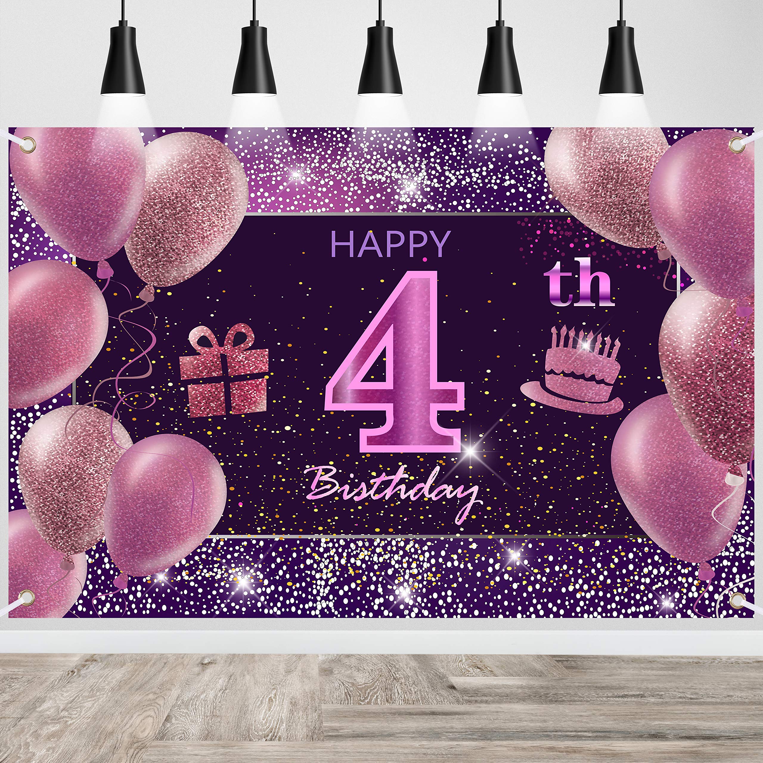 4th Birthday Decorations IMISI Happy Birthday Banner Pink Birthday Backdrop Decorations for a Party