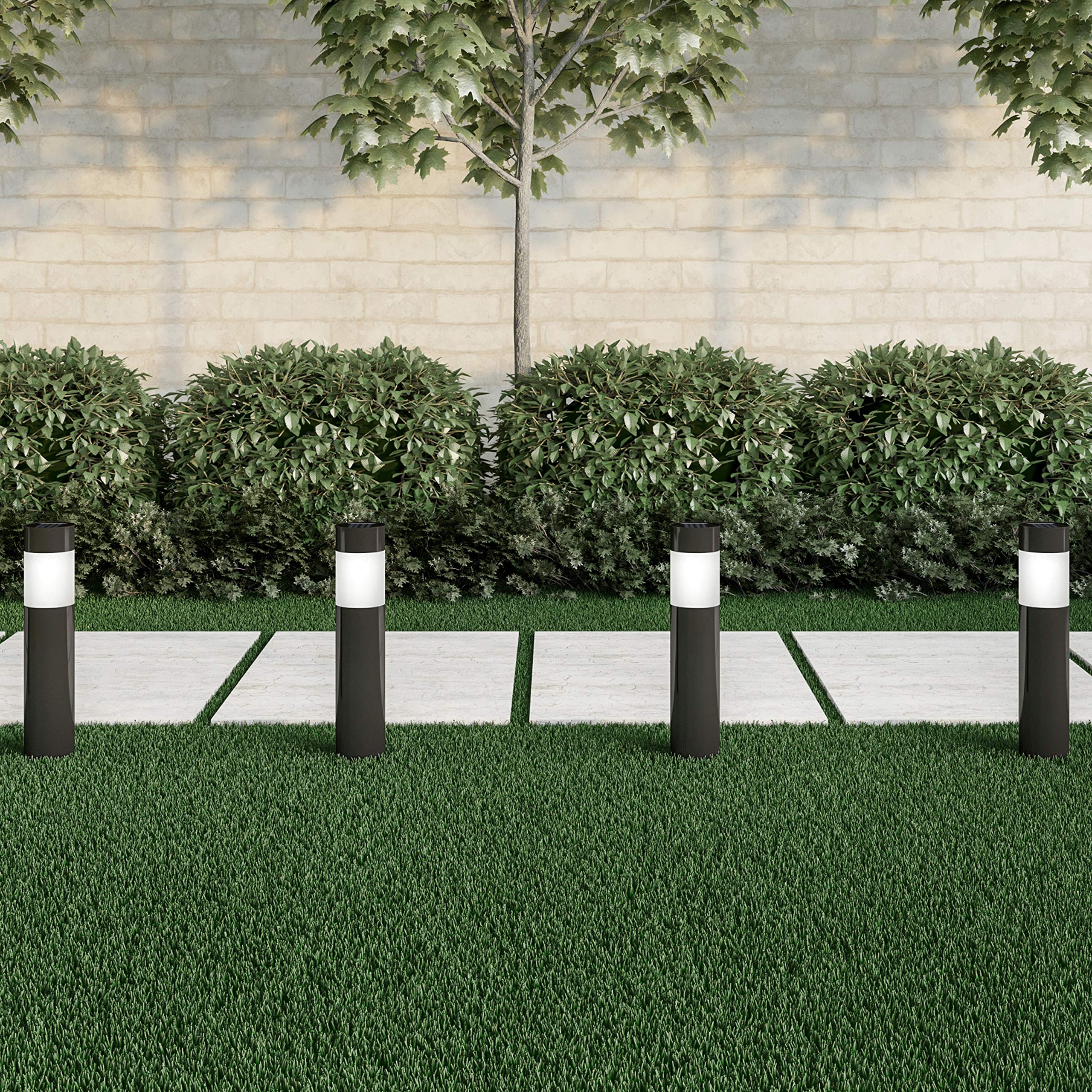 Pure Garden Solar Path Bollard Lights, Set of 6-15” Stainless Steel Outdoor Stake Lighting for Garden, Landscape, Yard, Driveway, Walkway (Black) (White Lights)-image-47