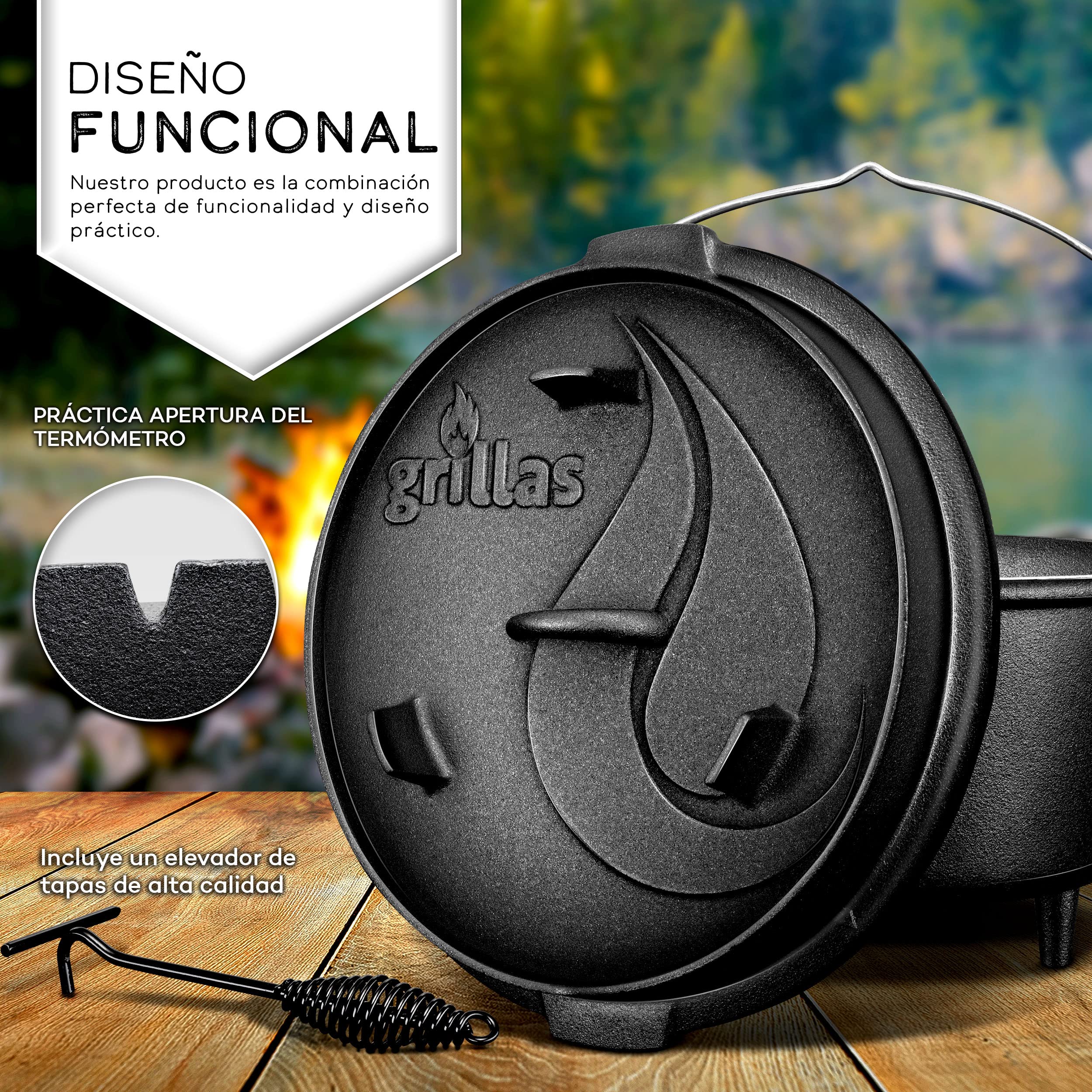 grillas® Set de Olla Holandesa | Dutch Oven | Horno Holandés de Hierro Fundido Esmaltado | Cazuela con Tapa y Asas