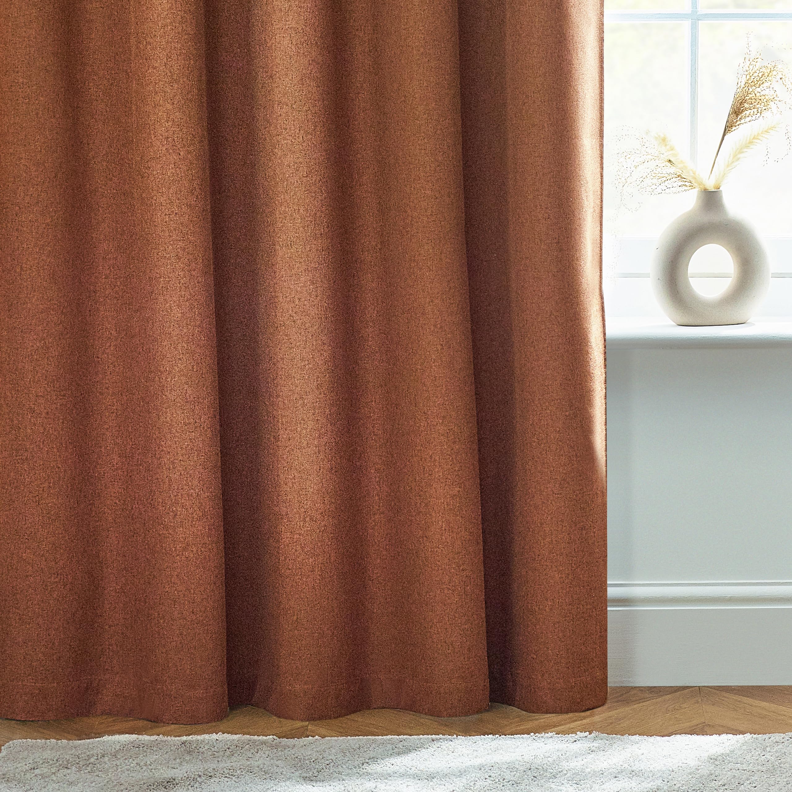 furn. Dawn Textured Blackout Eyelet Curtains - Thermal Lined Pair (Brick - Width 117 x Drop 137cm), W 46.1" x L 53.9" (2 Panels) - Image 3