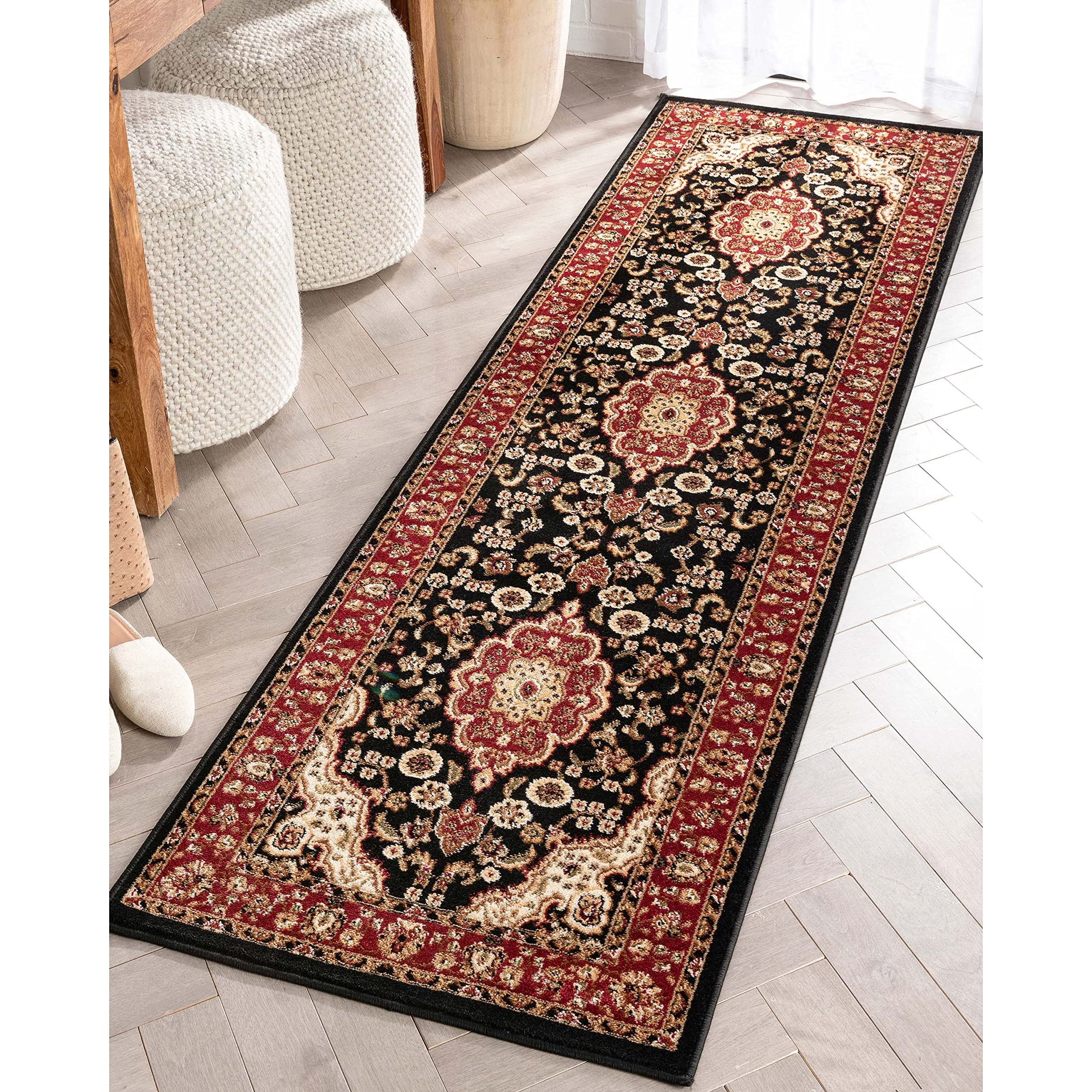Well Woven Barclay Collection Medallion Kashan Black 2x7 Runner Rug - for Hallways, Kitchens, and Entryways