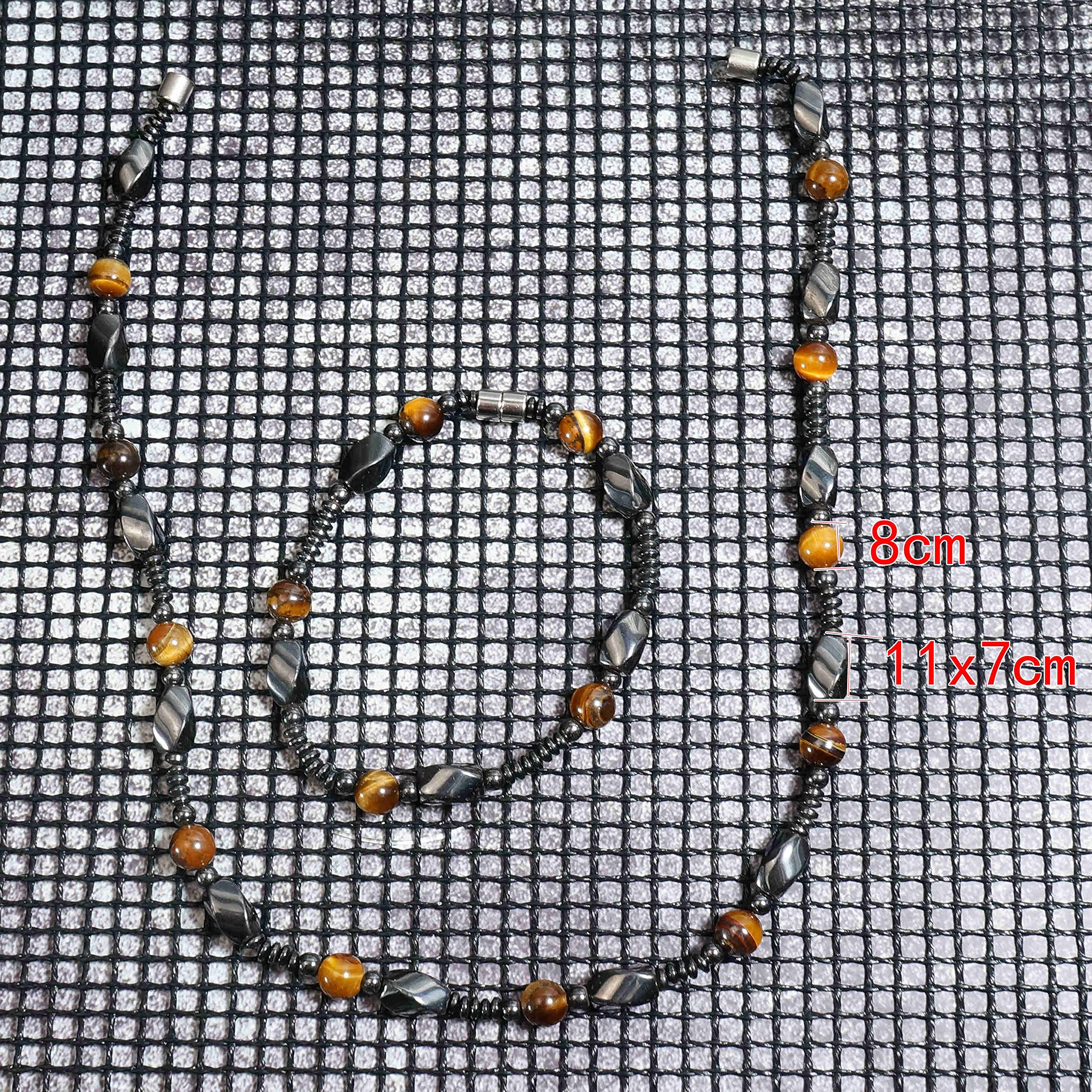 Ensemble collier et bracelet de perles en hématite magnétique et œil de tigre pour homme – Mala sans cou – Ensemble de bijoux (M)