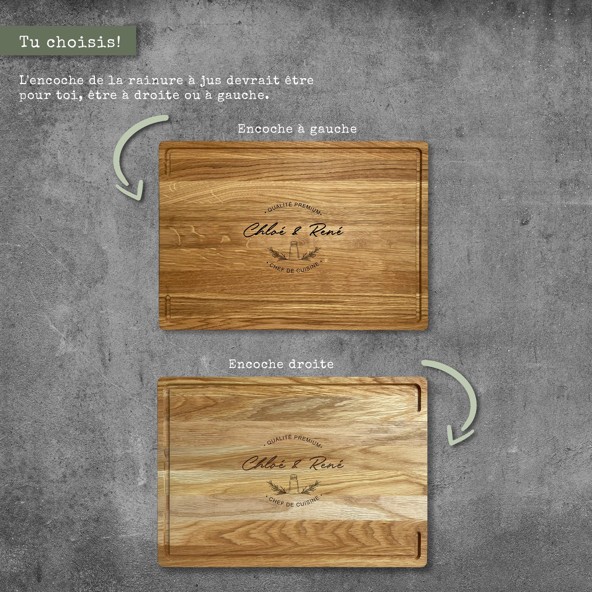 LOOXIS planche à découper personnalisée avec nom - chêne, planche à steak, planche à servir, planche à charcuterie (idée cadeau pour emménagement, anniversaire, fête des pères) - Motif 6