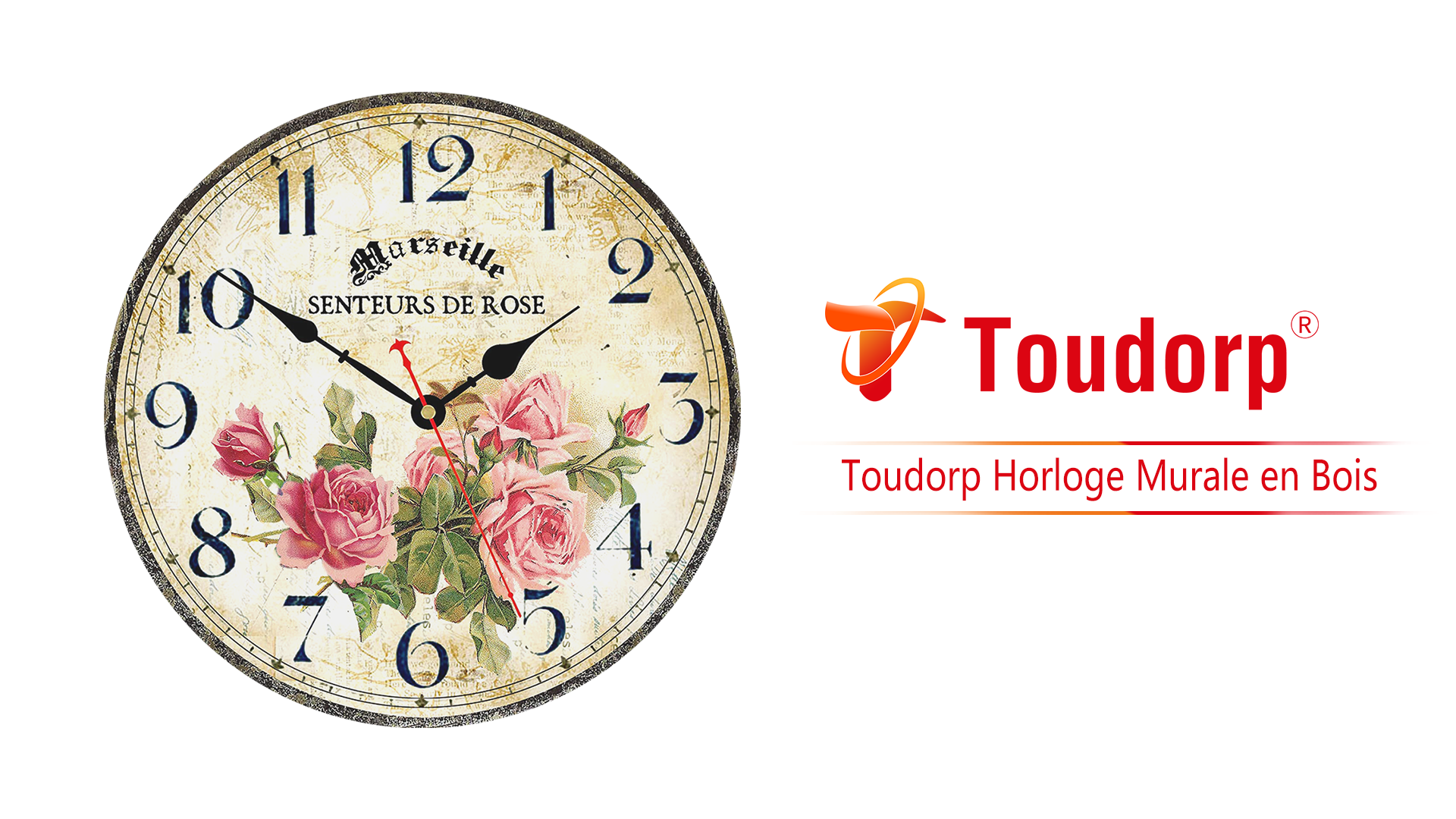 Horloge Murale TAHEAT 34cm Fleurs Bois - Silencieuse, Facile à Lire, Décorative