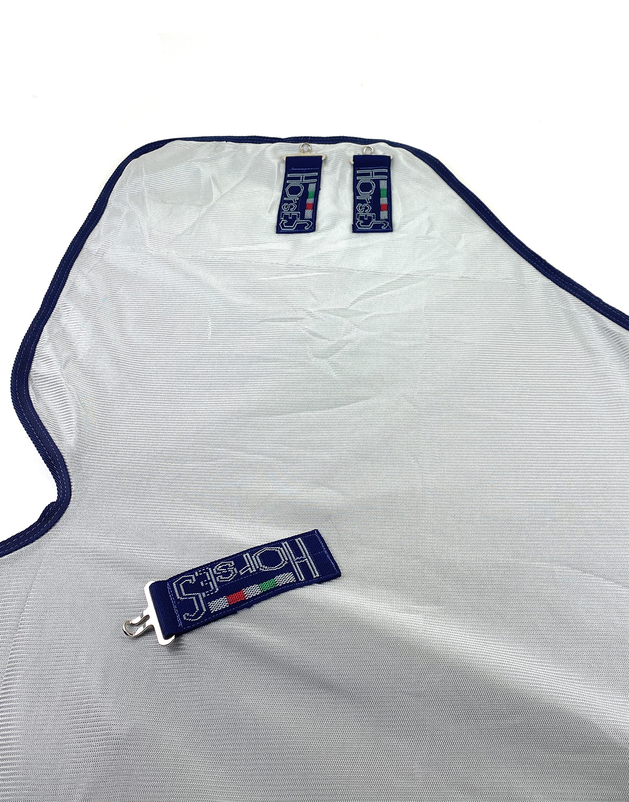 Horses, Coperta Antimosche in Rete Silver Sheet, per la Stagione Estiva, Riflette Luce e Calore, Tessuto in Rete Fitta Contro Mosche ed Insetti, 135 cm
